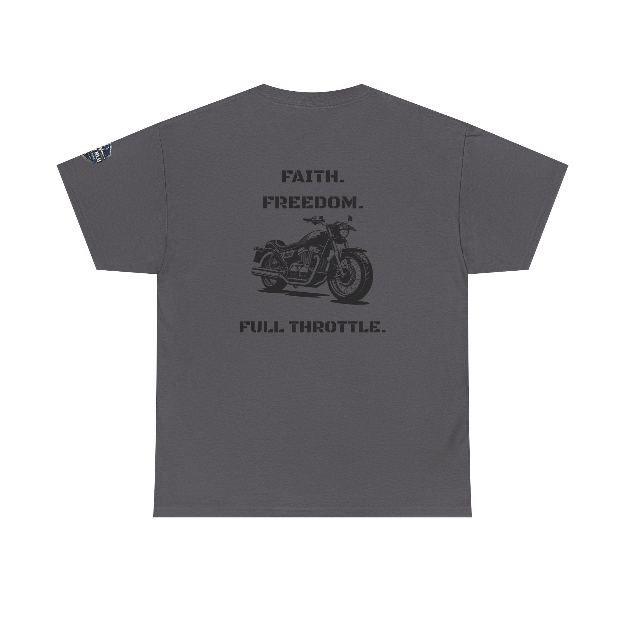 Motorcycle Tee — "Faith. Freedom. Full Throttle." Vintage Biker T-Shirt
