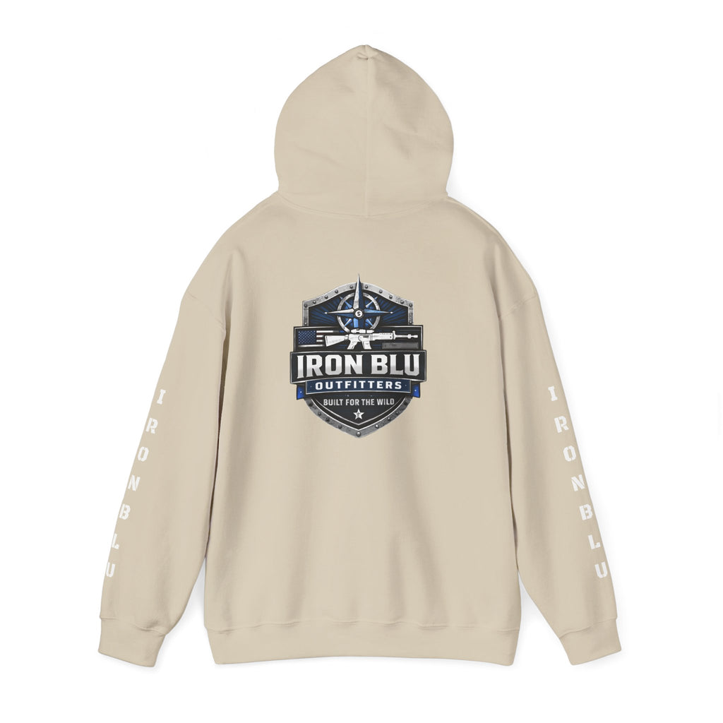 Iron Blu Outfitters Hoodie – “Built for the Wild” Outdoor Logo Pullover