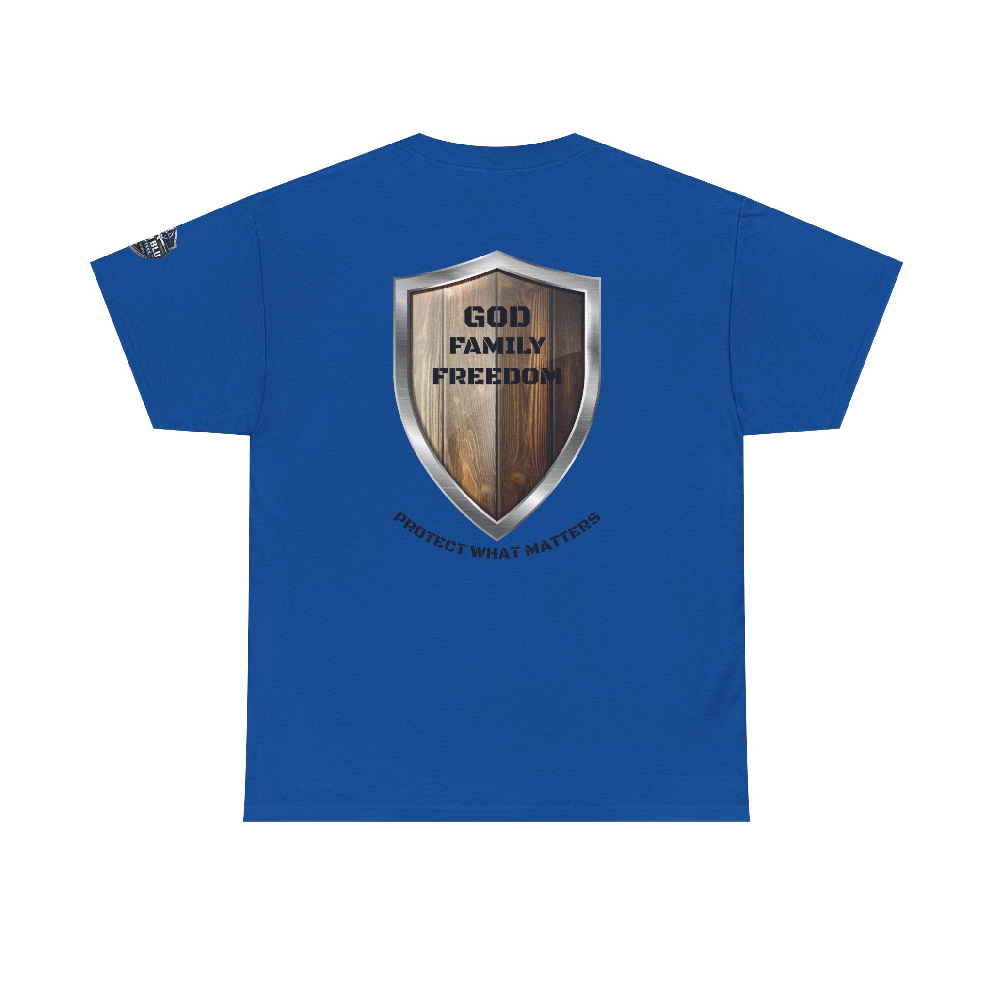 God Family Freedom Shield T‑Shirt — "Protect What Matters" Patriotic Tee