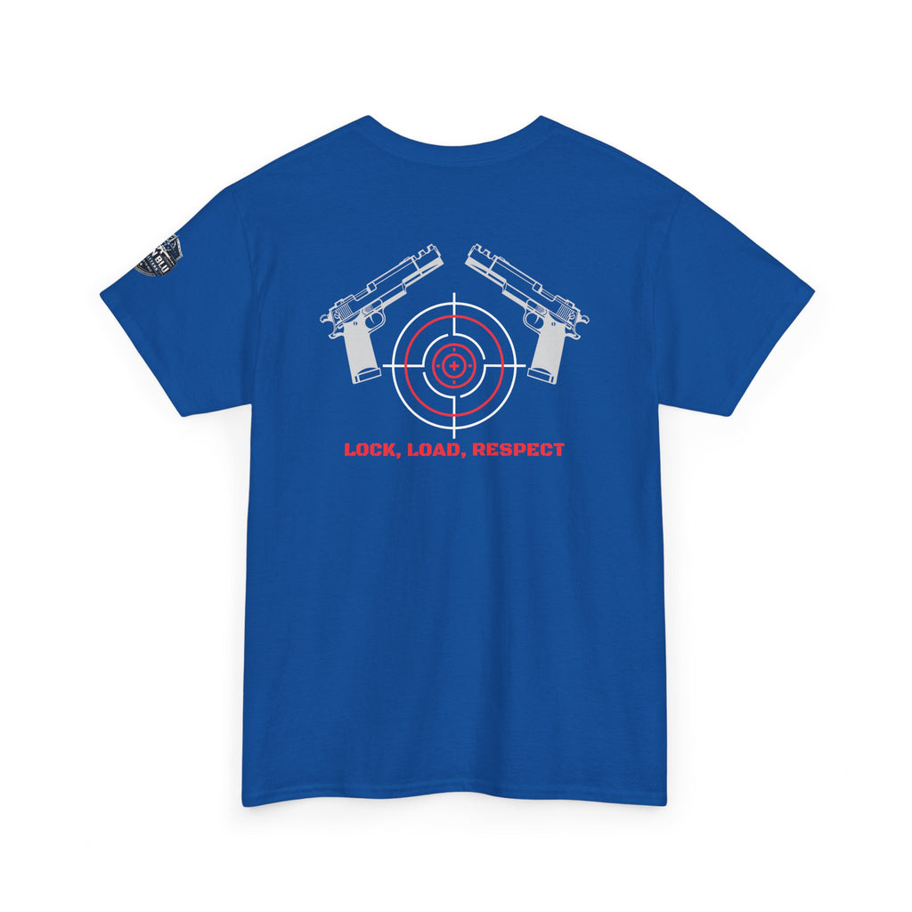 Gun Range T-Shirt — "Lock, Load, Respect" Target Graphic