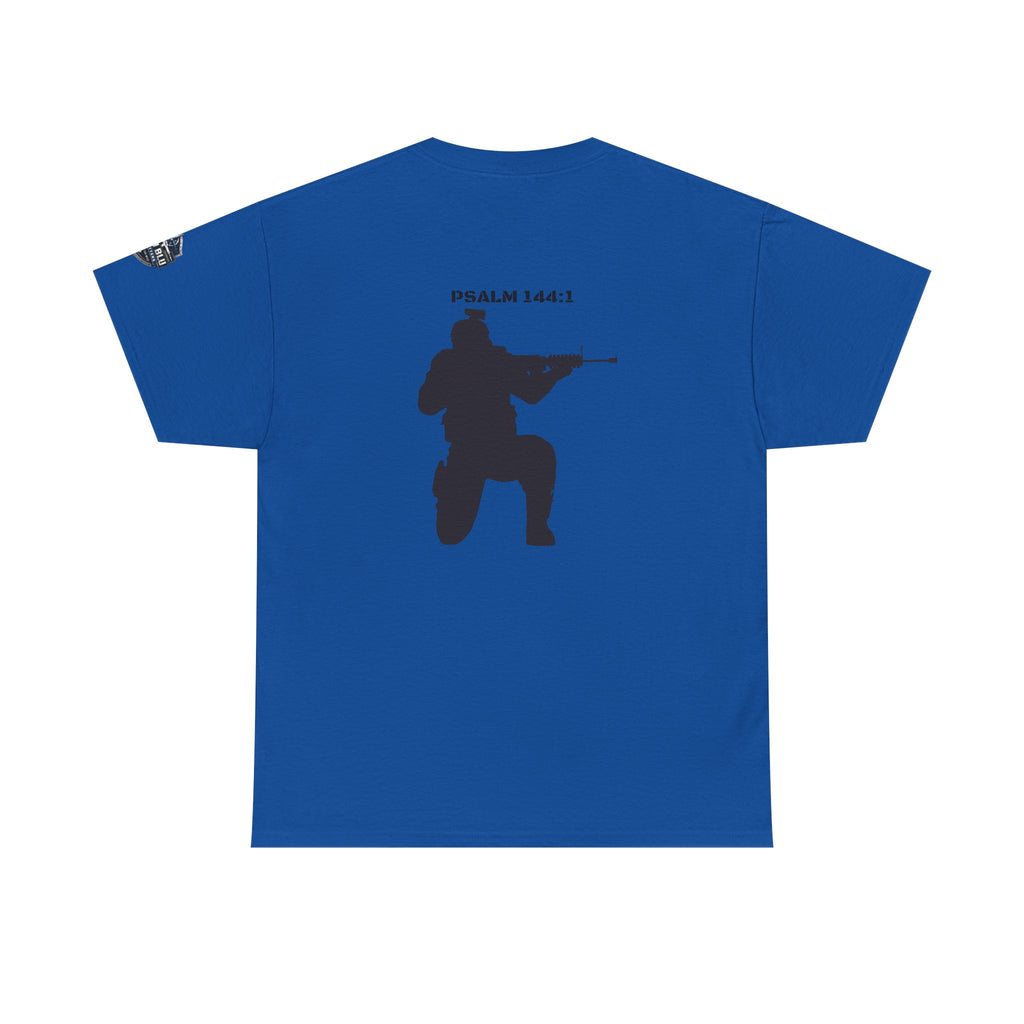 Psalm 144:1 Rifle Silhouette Tee — Military Faith Graphic T-Shirt