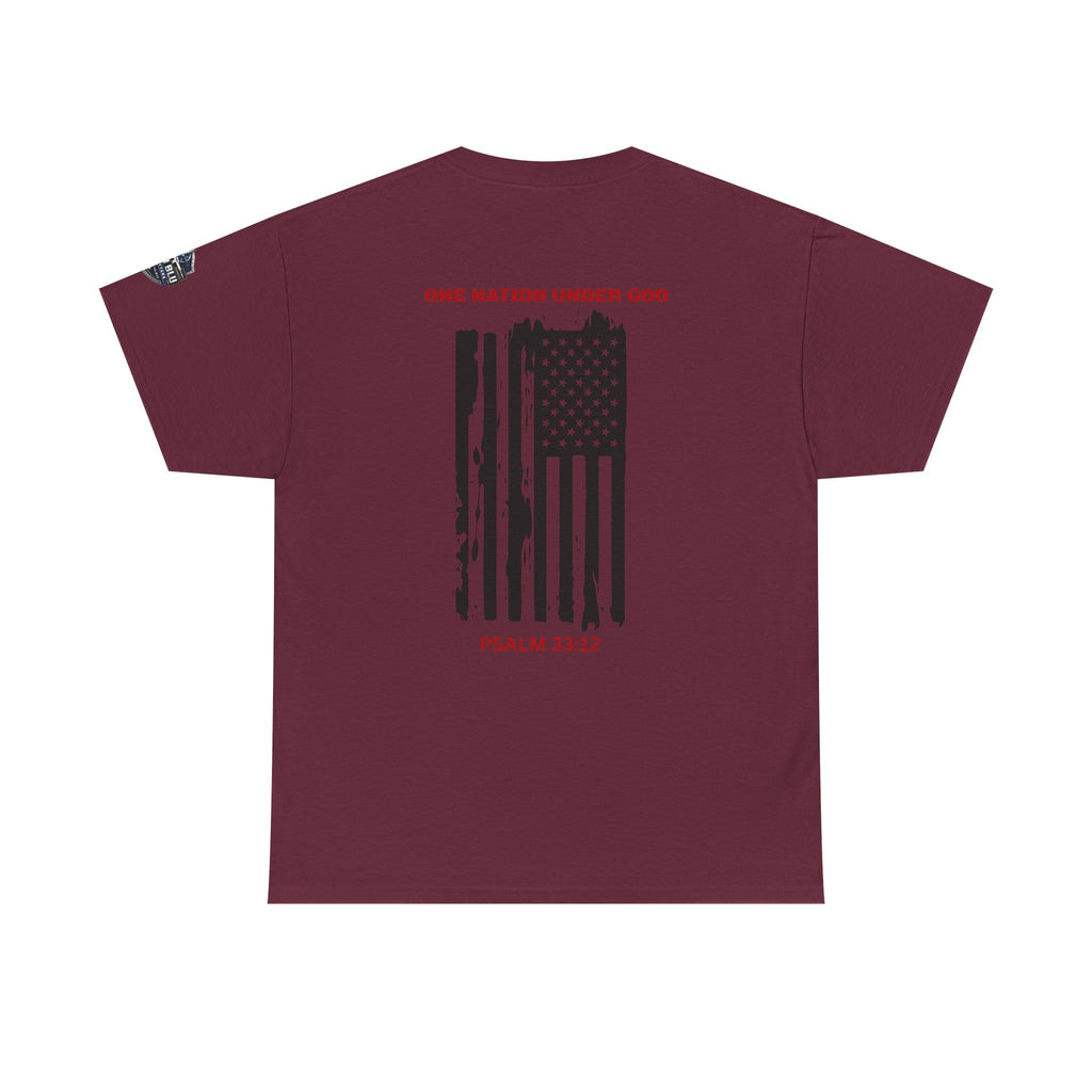 Patriotic 'One Nation Under God' Tee — Psalm 33:12 Flag T‑Shirt