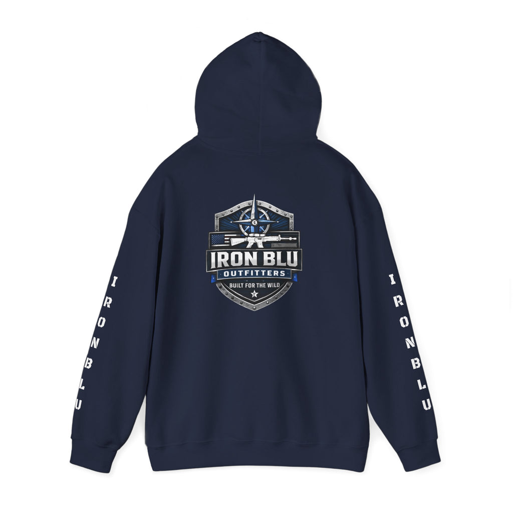 Iron Blu Outfitters Hoodie – “Built for the Wild” Outdoor Logo Pullover