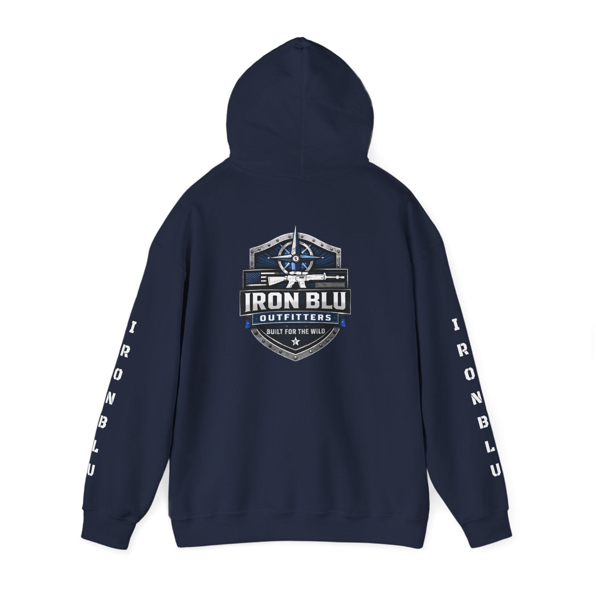 Iron Blu Outfitters Hoodie – “Built for the Wild” Outdoor Logo Pullover
