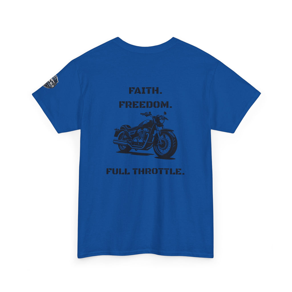 Motorcycle Tee — "Faith. Freedom. Full Throttle." Vintage Biker T-Shirt