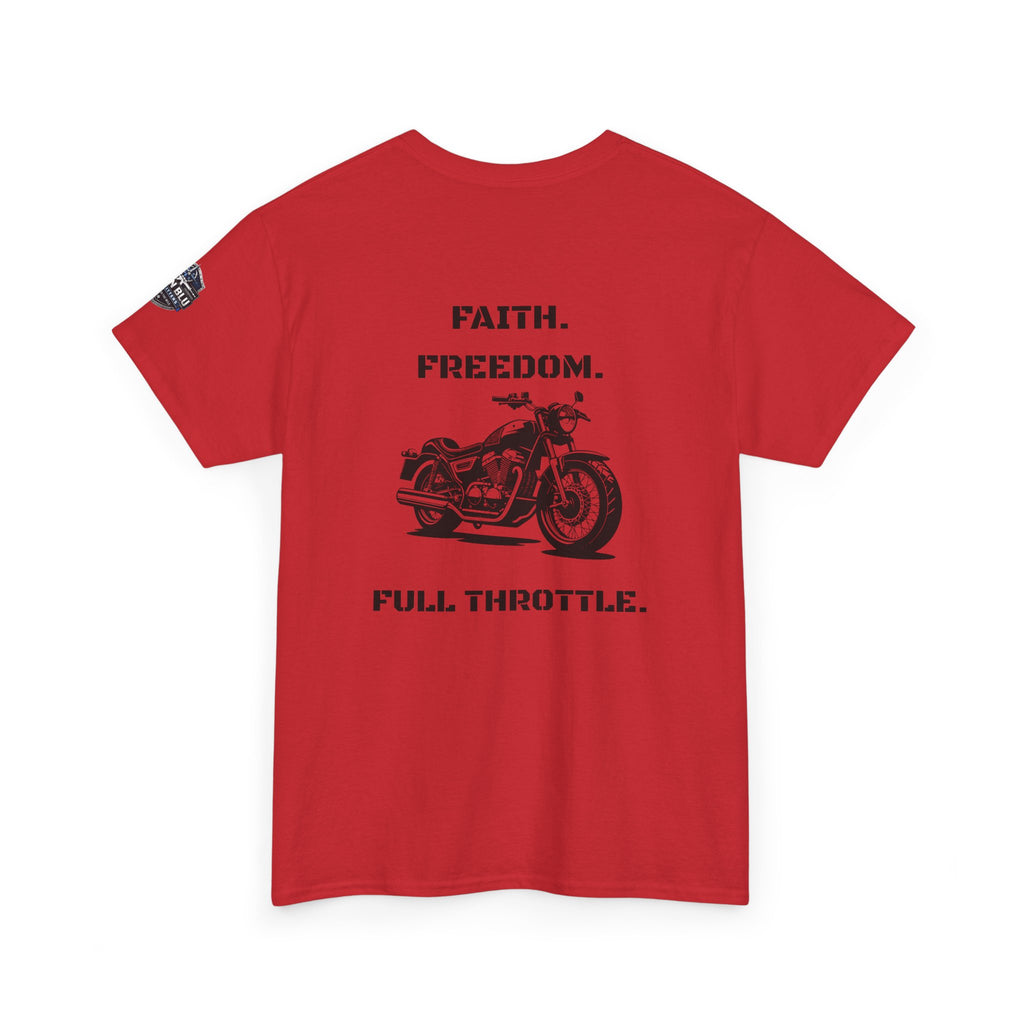 Motorcycle Tee — "Faith. Freedom. Full Throttle." Vintage Biker T-Shirt