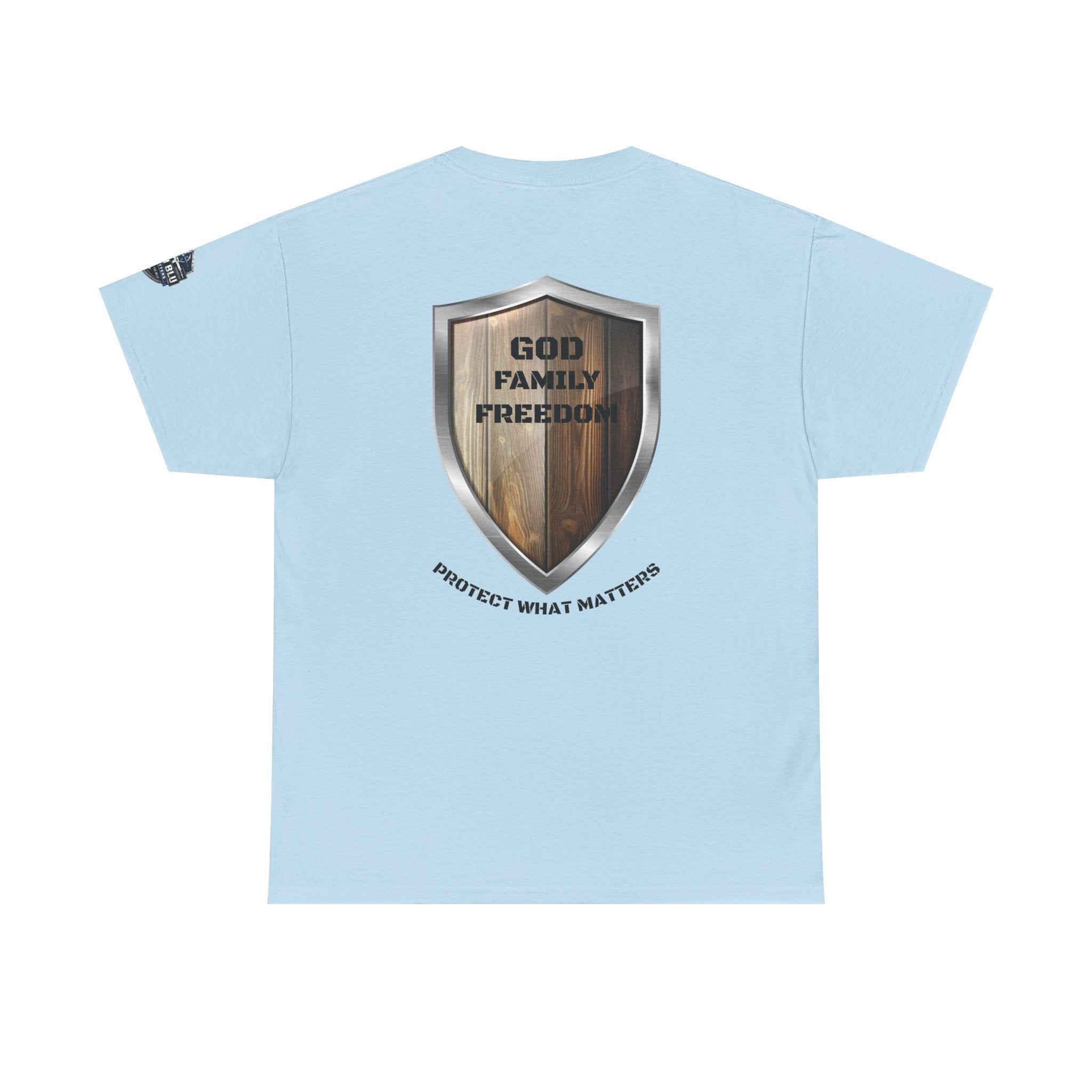 God Family Freedom Shield T‑Shirt — "Protect What Matters" Patriotic Tee