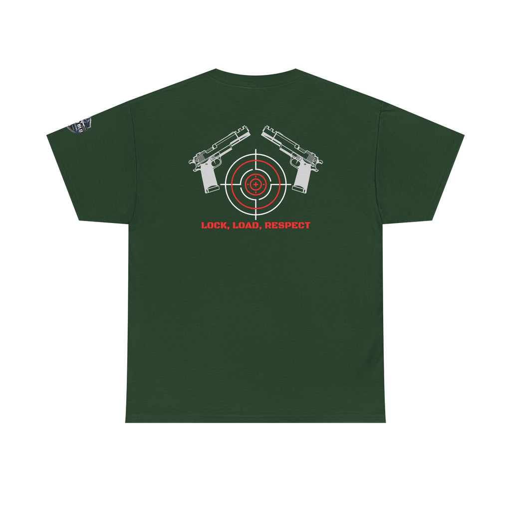 Gun Range T-Shirt — "Lock, Load, Respect" Target Graphic