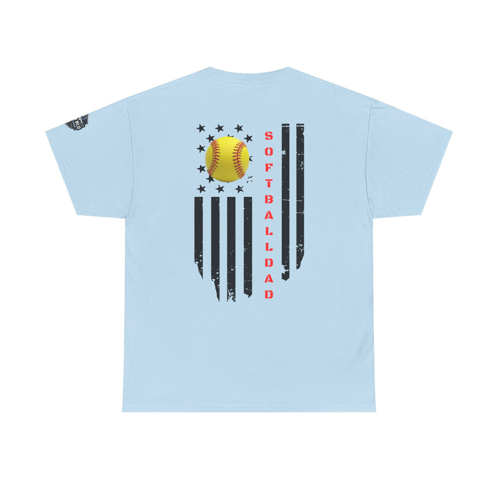 Softball Dad T-Shirt — Distressed Flag & Softball Graphic
