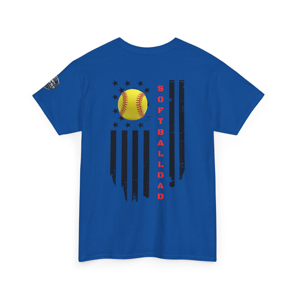 Softball Dad T-Shirt — Distressed Flag & Softball Graphic