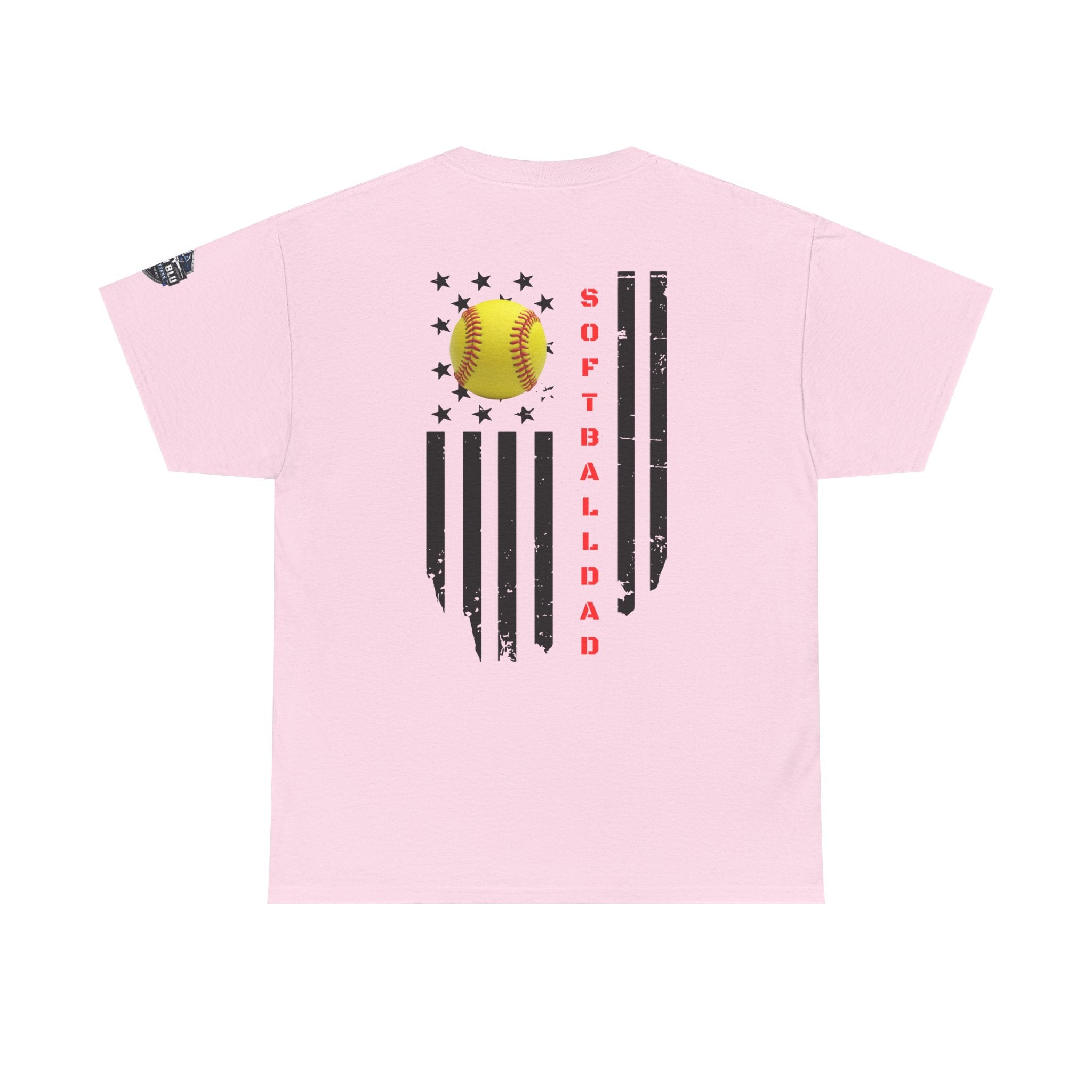 Softball Dad T-Shirt — Distressed Flag & Softball Graphic