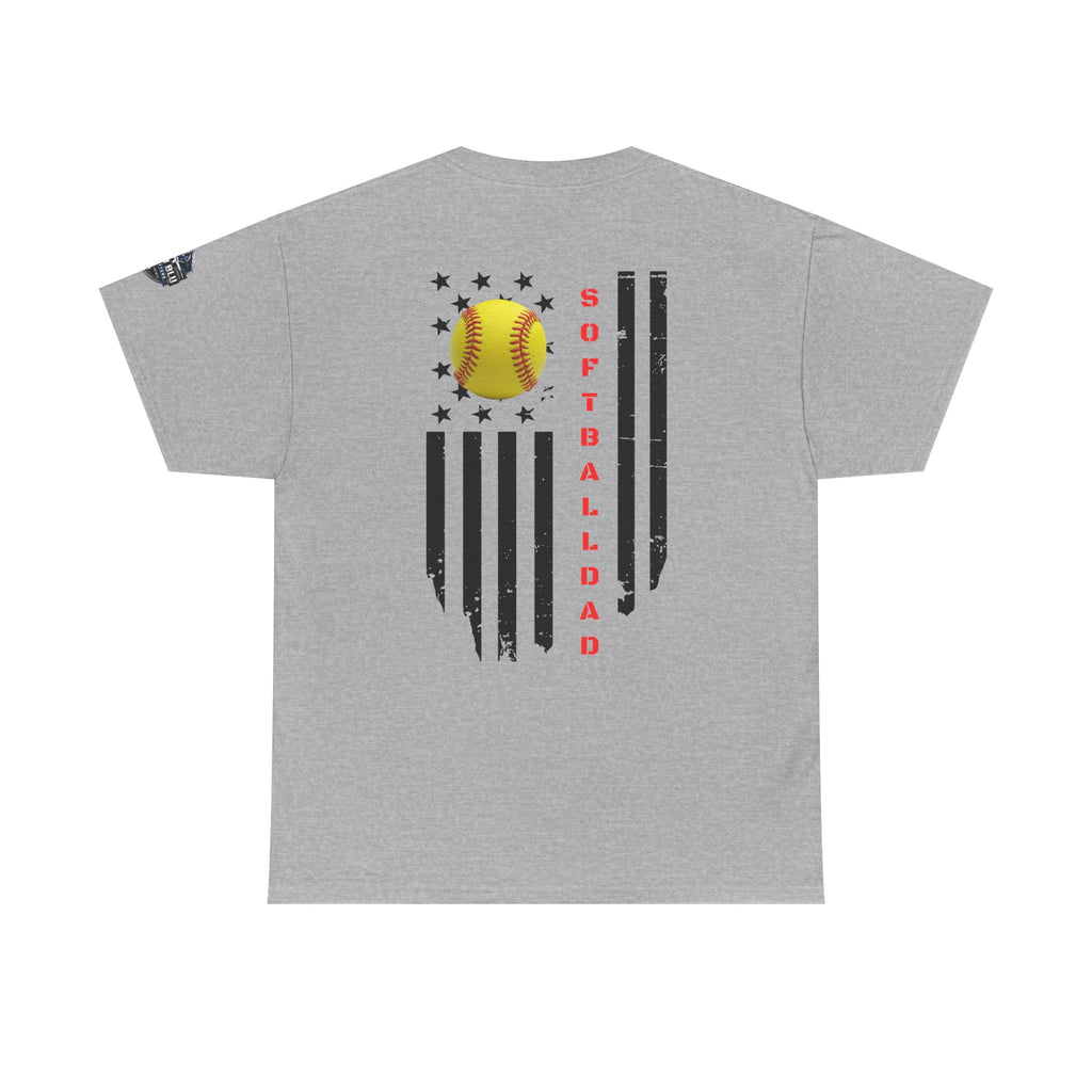 Softball Dad T-Shirt — Distressed Flag & Softball Graphic