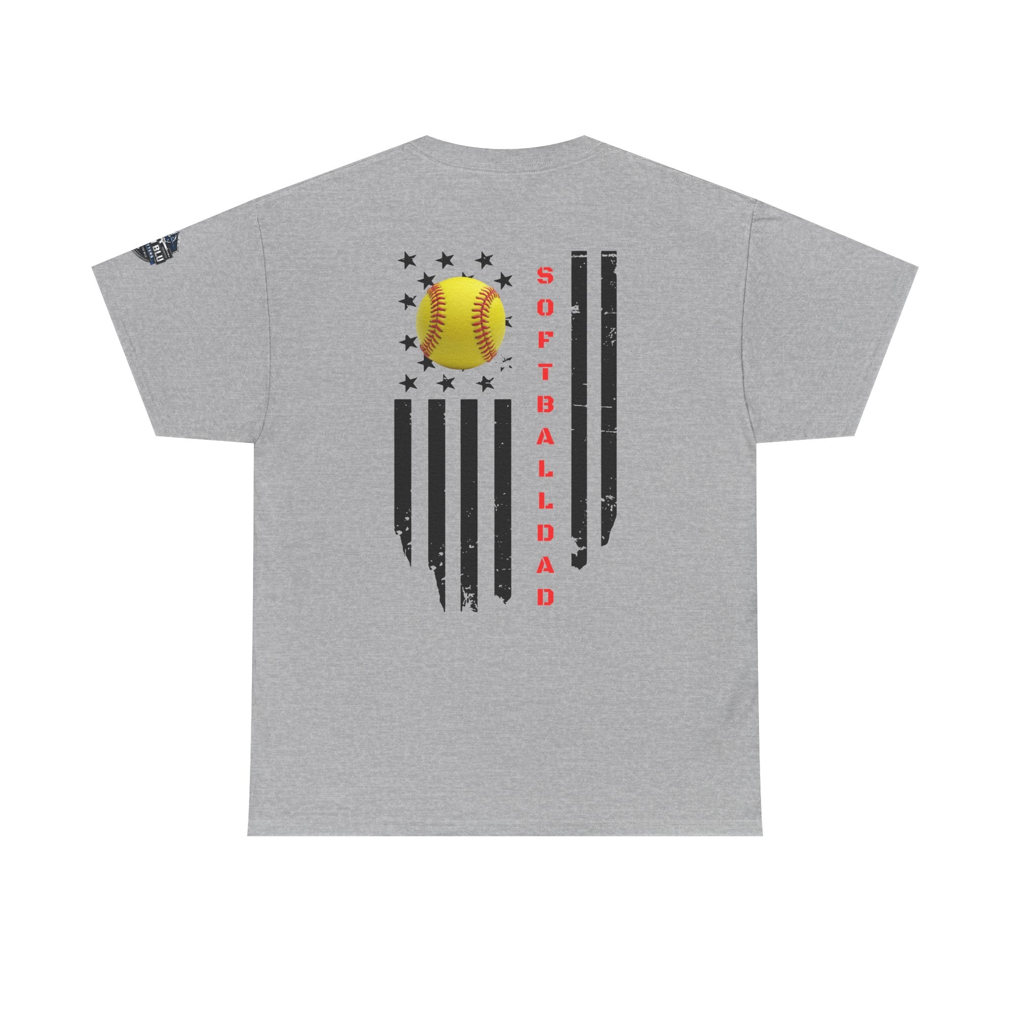 Softball Dad T-Shirt — Distressed Flag & Softball Graphic