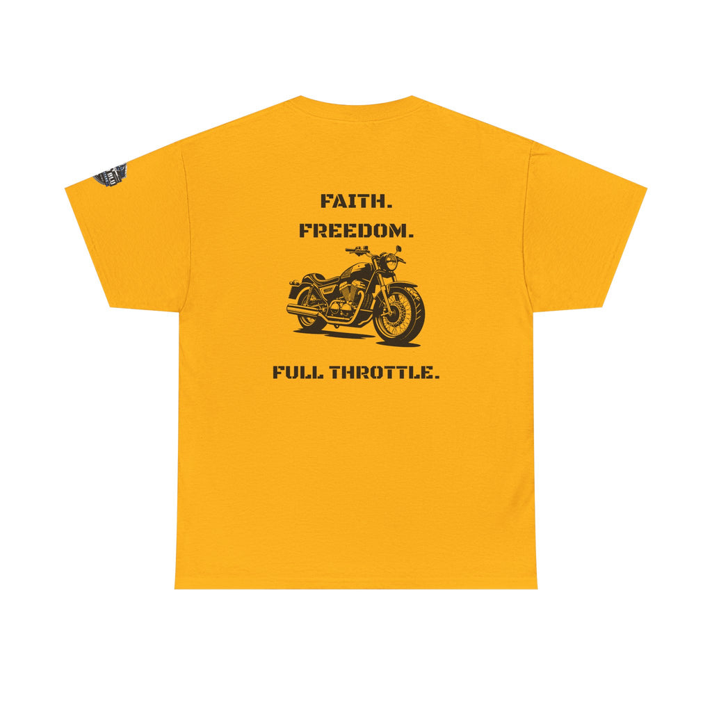 Motorcycle Tee — "Faith. Freedom. Full Throttle." Vintage Biker T-Shirt