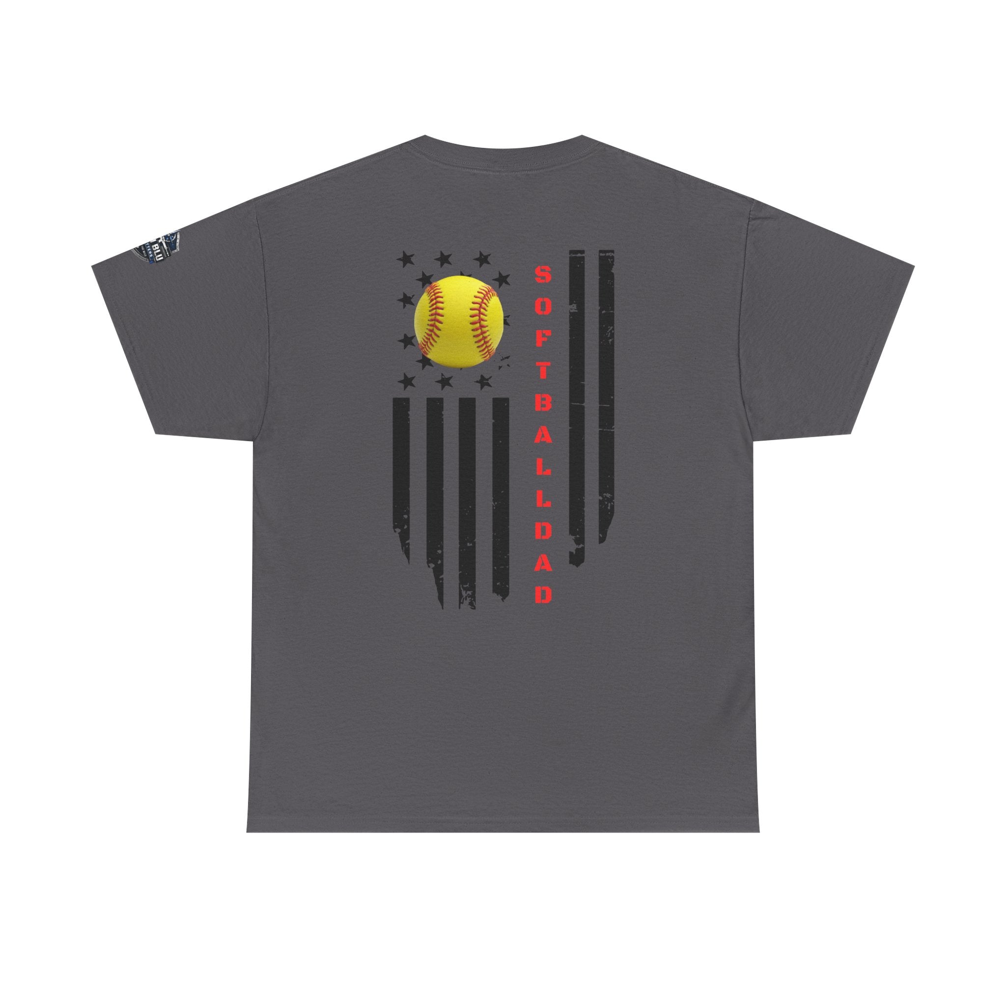 Softball Dad T-Shirt — Distressed Flag & Softball Graphic