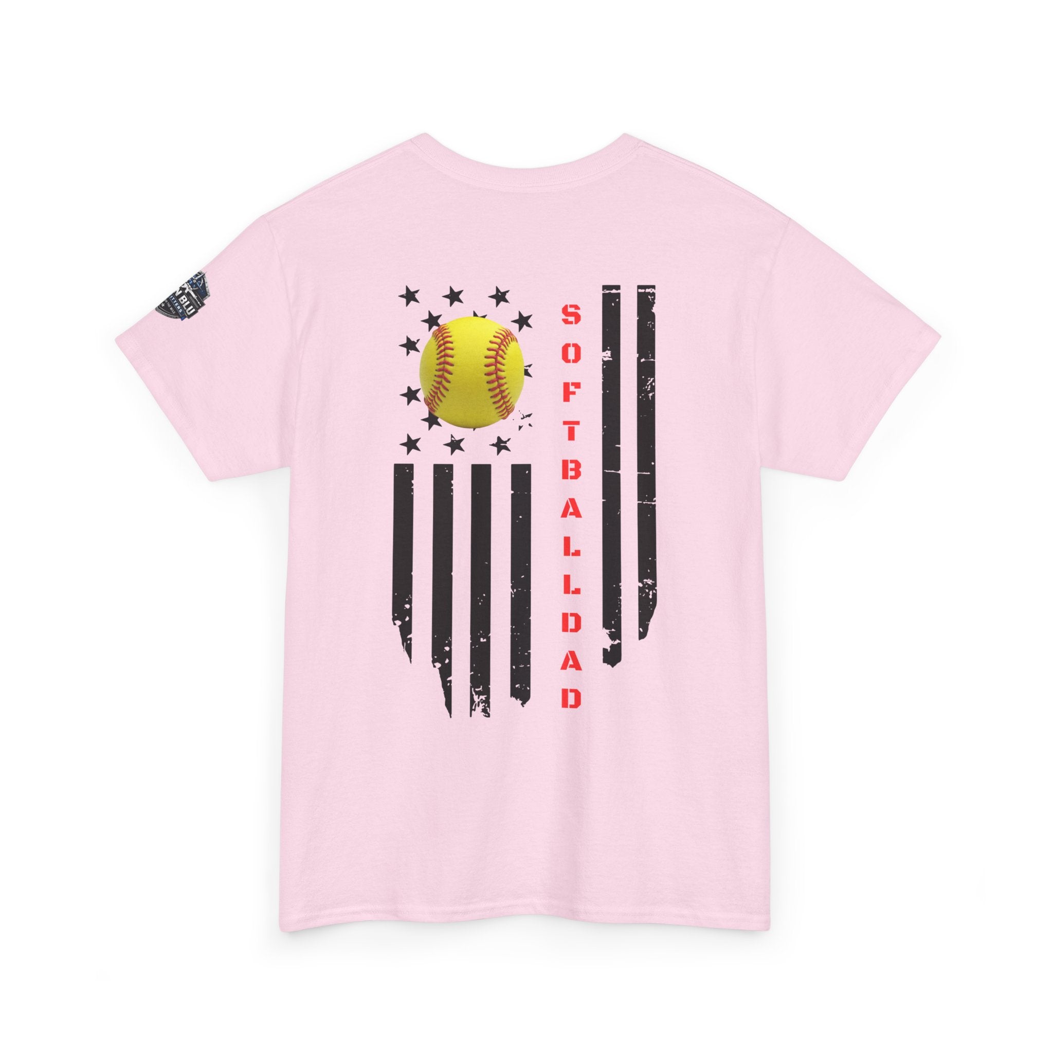 Softball Dad T-Shirt — Distressed Flag & Softball Graphic
