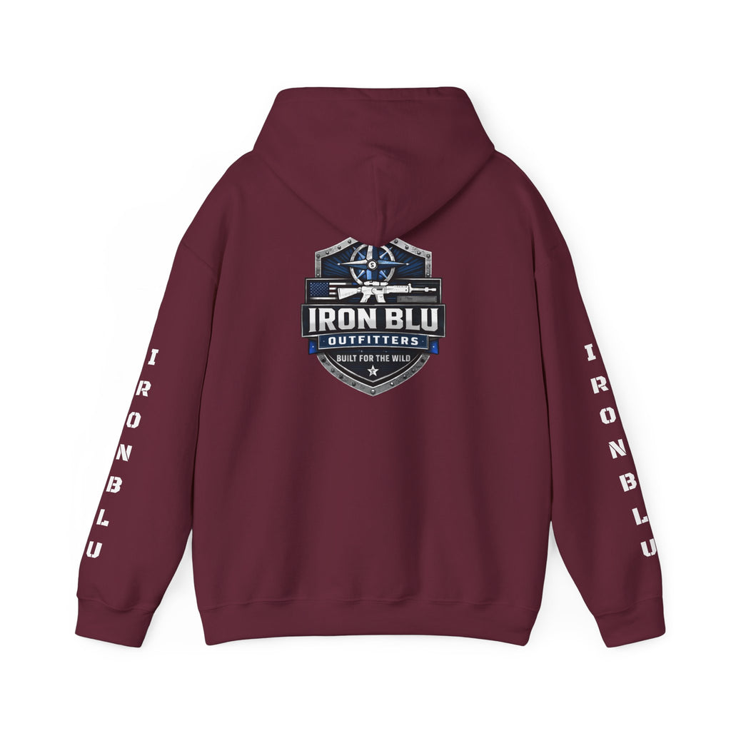 Iron Blu Outfitters Hoodie – “Built for the Wild” Outdoor Logo Pullover
