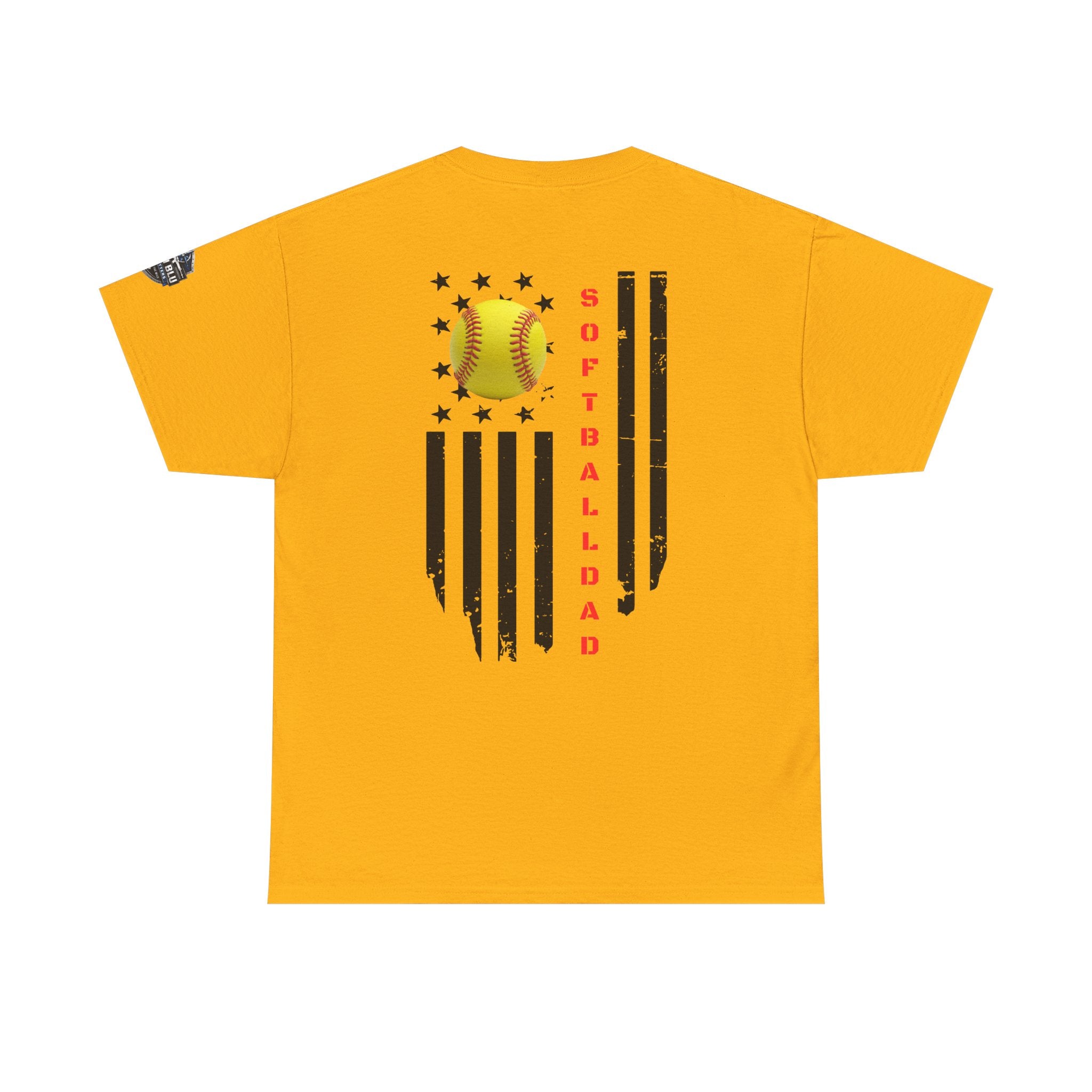 Softball Dad T-Shirt — Distressed Flag & Softball Graphic