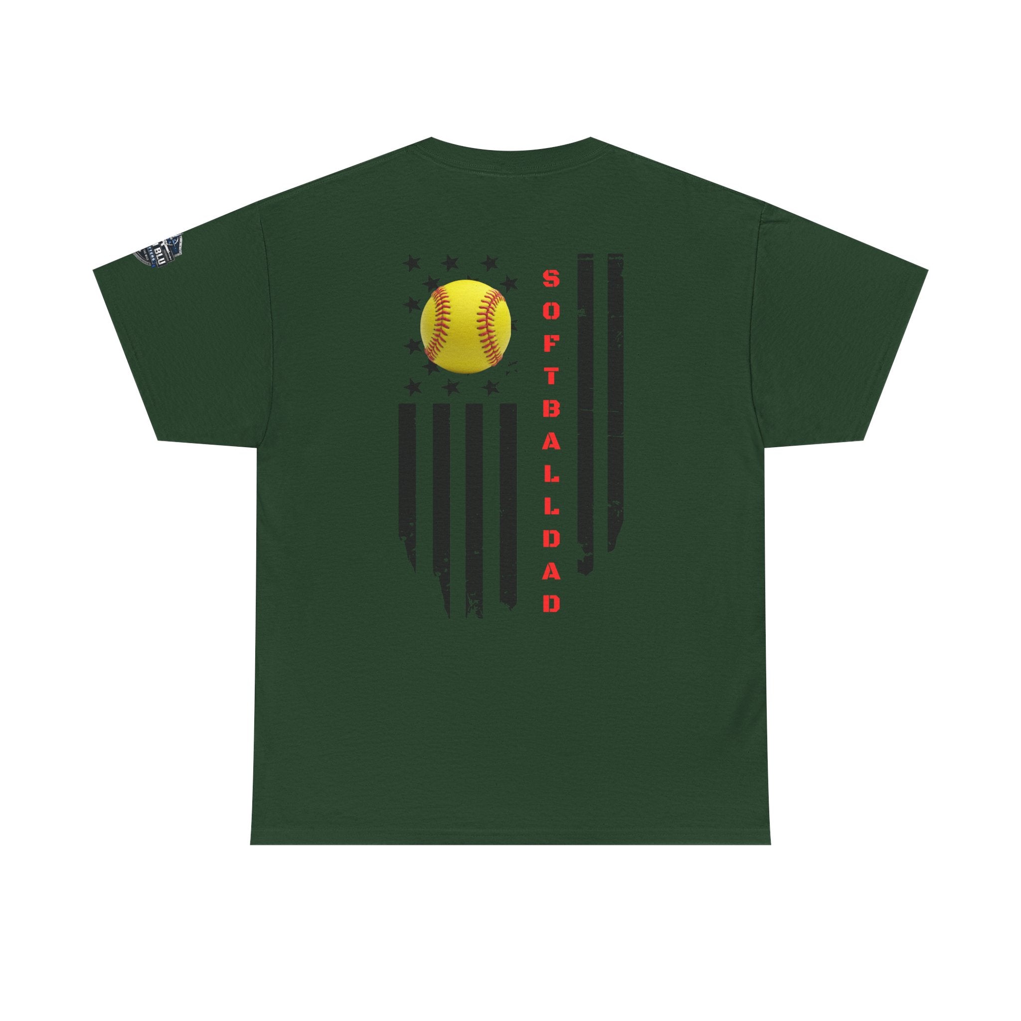Softball Dad T-Shirt — Distressed Flag & Softball Graphic