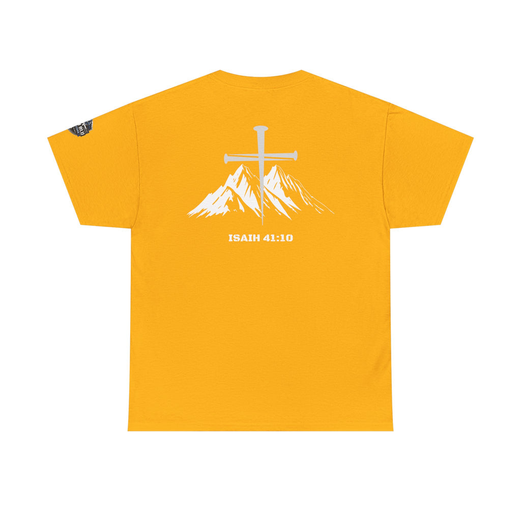 Christian Cross Mountain T-Shirt — Isaiah 41:10 Faith Tee