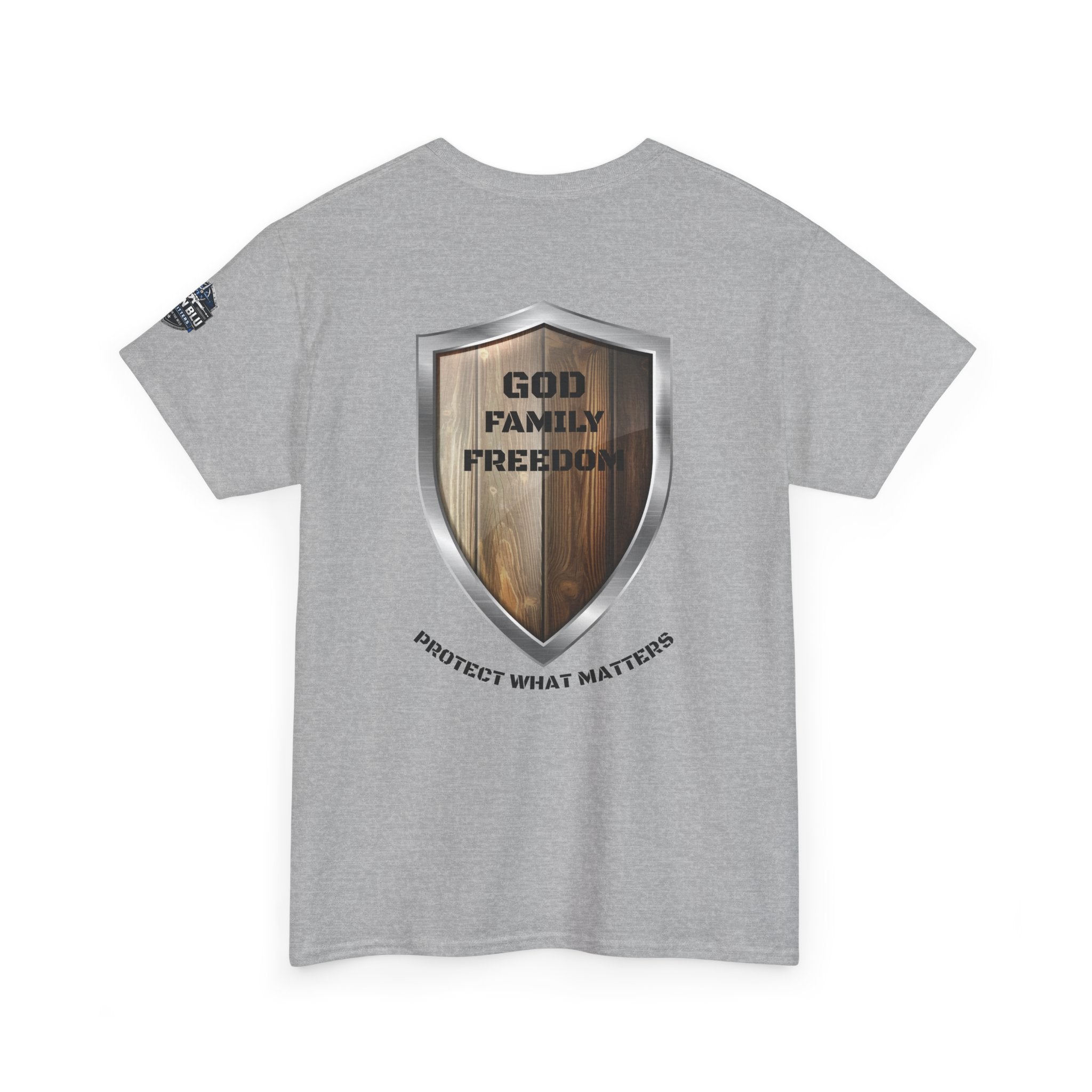 God Family Freedom Shield T‑Shirt — "Protect What Matters" Patriotic Tee