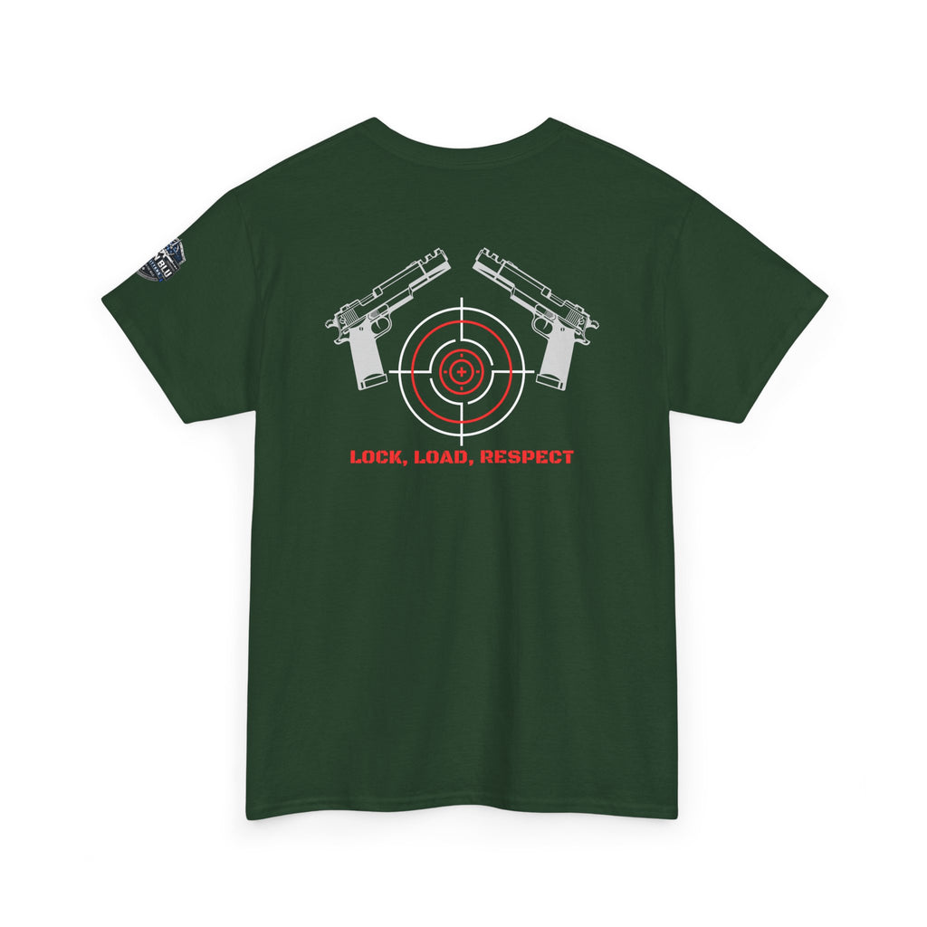 Gun Range T-Shirt — "Lock, Load, Respect" Target Graphic
