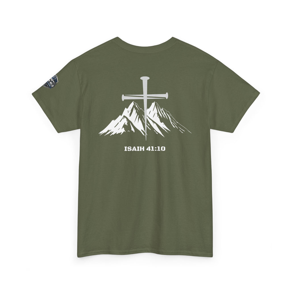 Christian Cross Mountain T-Shirt — Isaiah 41:10 Faith Tee