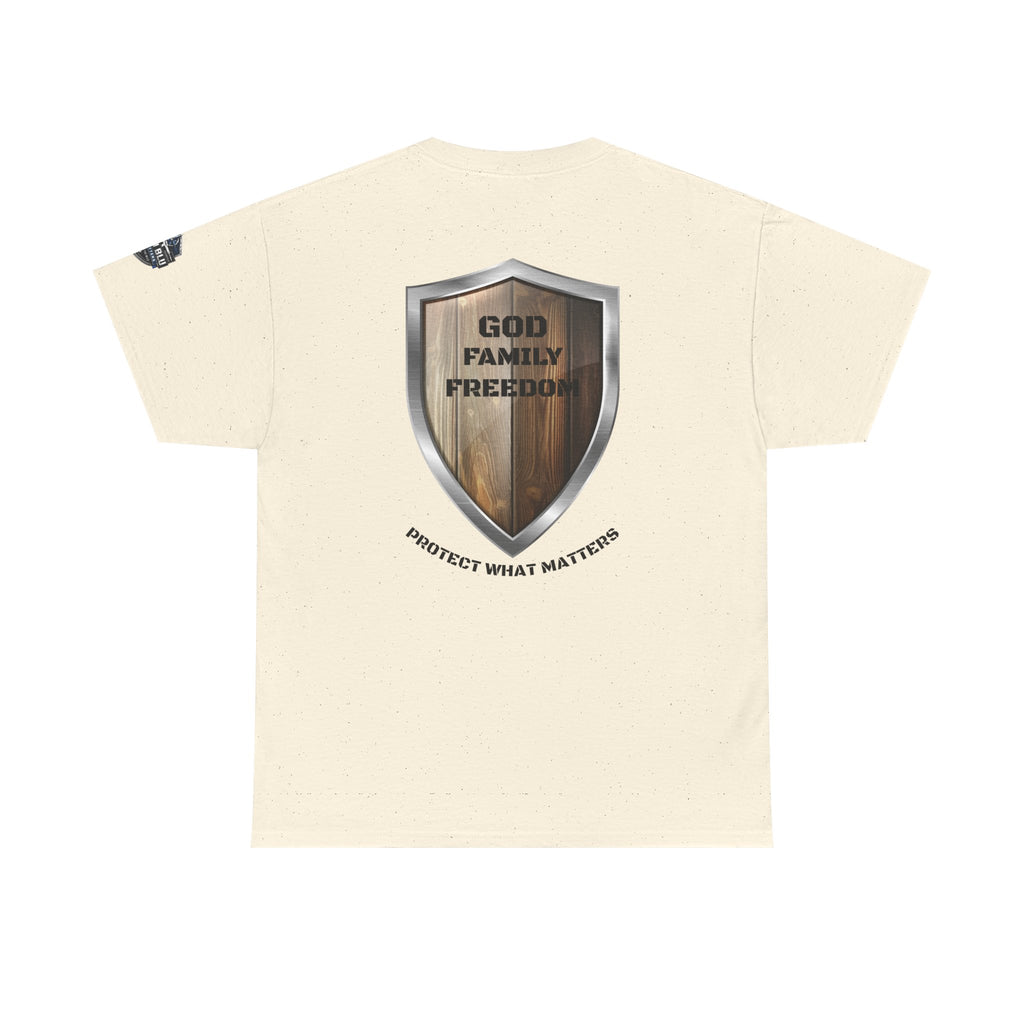 God Family Freedom Shield T‑Shirt — "Protect What Matters" Patriotic Tee