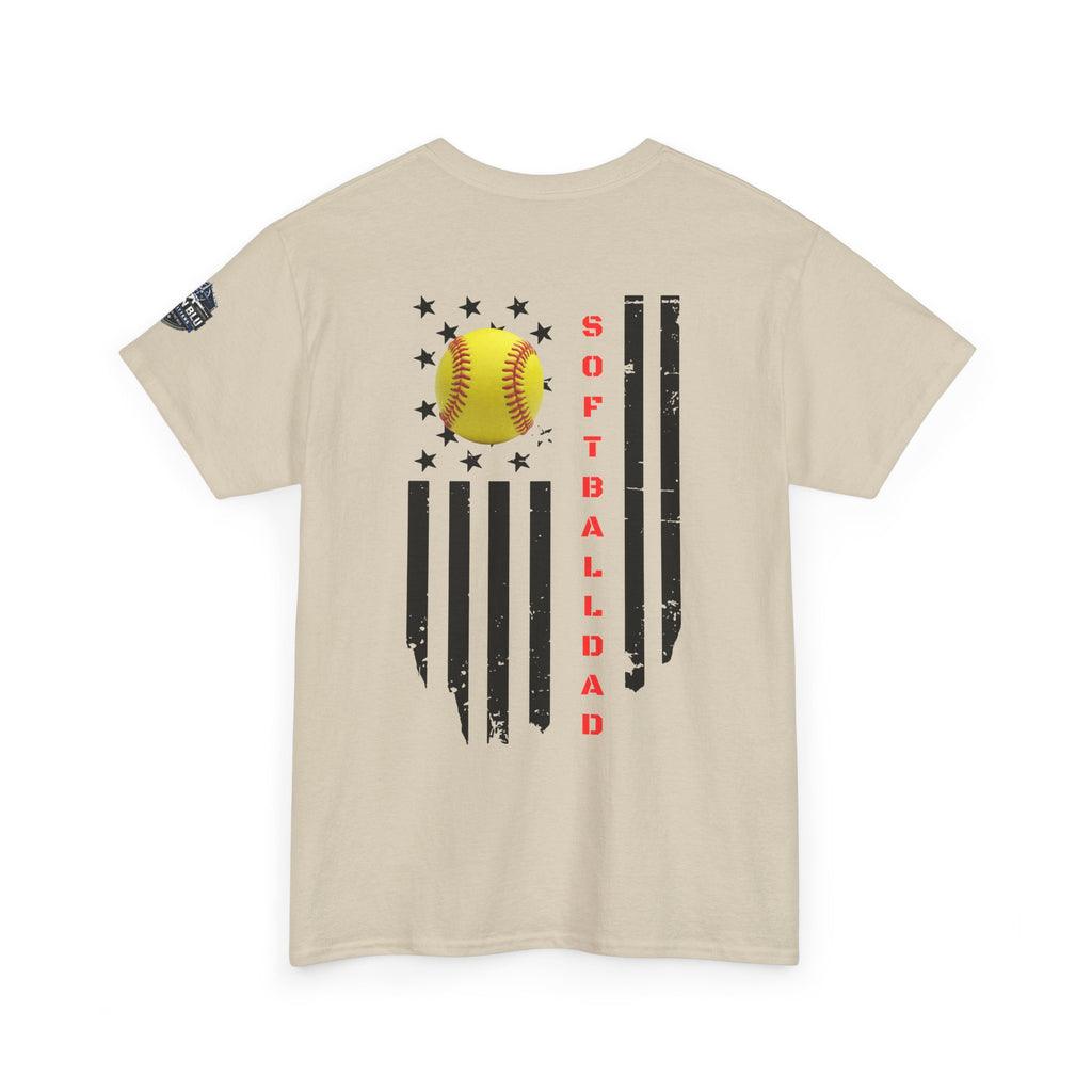 Softball Dad T-Shirt — Distressed Flag & Softball Graphic