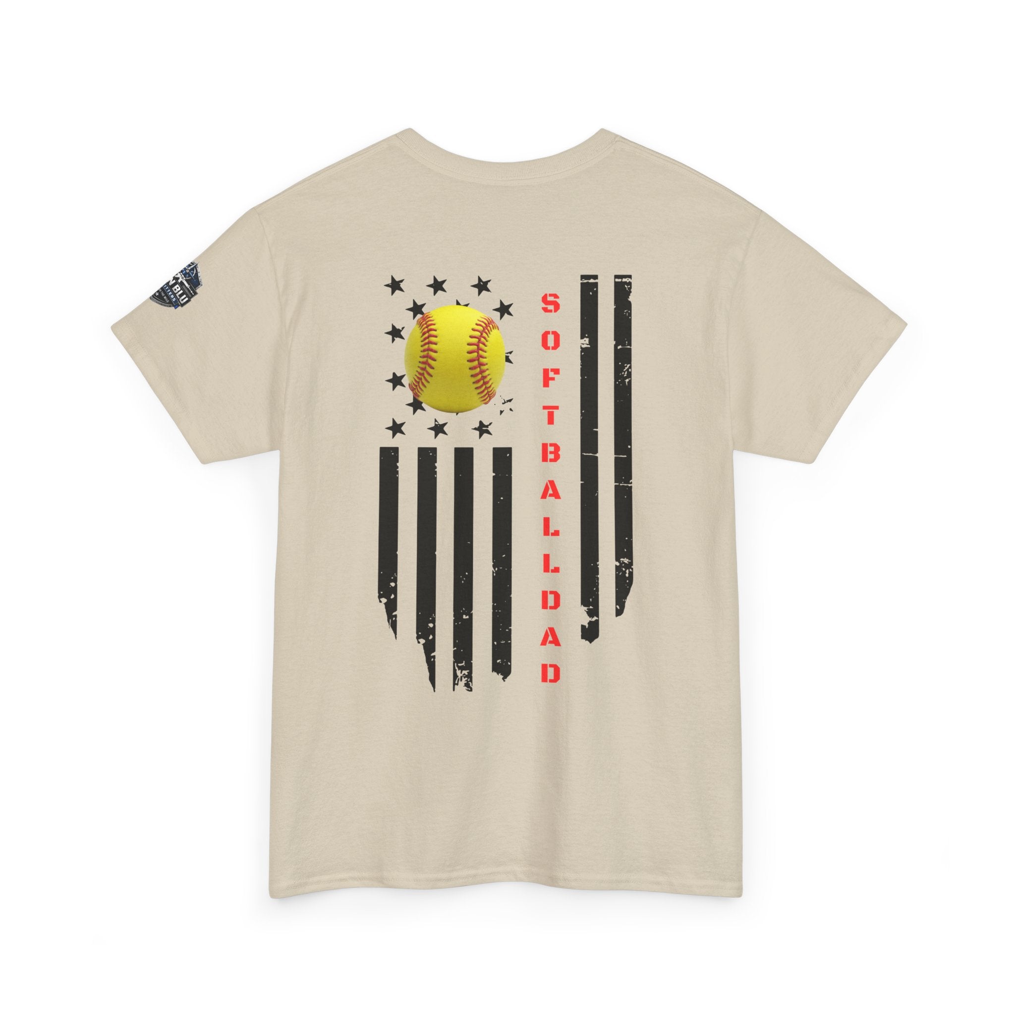 Softball Dad T-Shirt — Distressed Flag & Softball Graphic