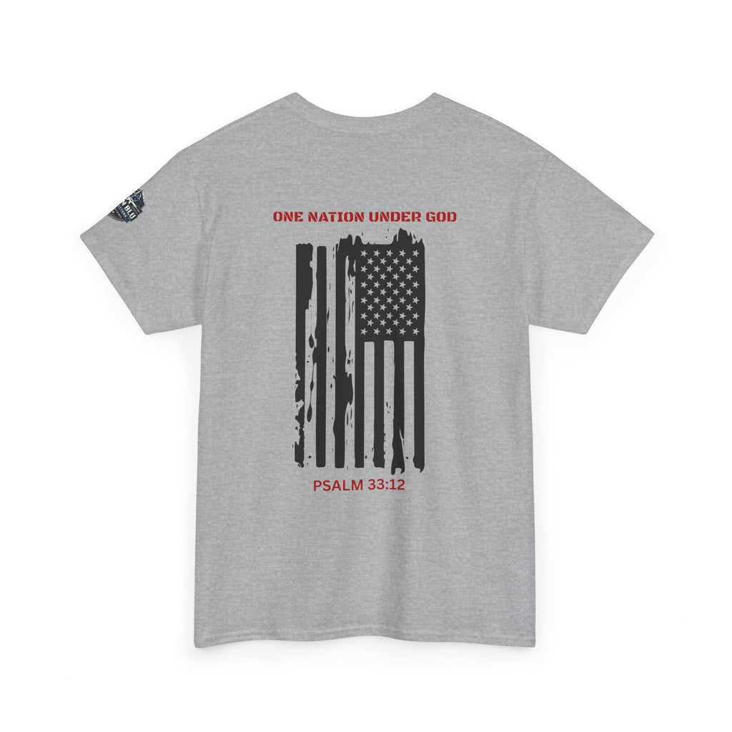 Patriotic 'One Nation Under God' Tee — Psalm 33:12 Flag T‑Shirt