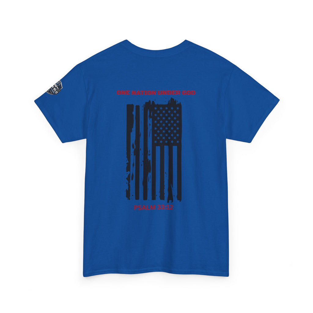 Patriotic 'One Nation Under God' Tee — Psalm 33:12 Flag T‑Shirt