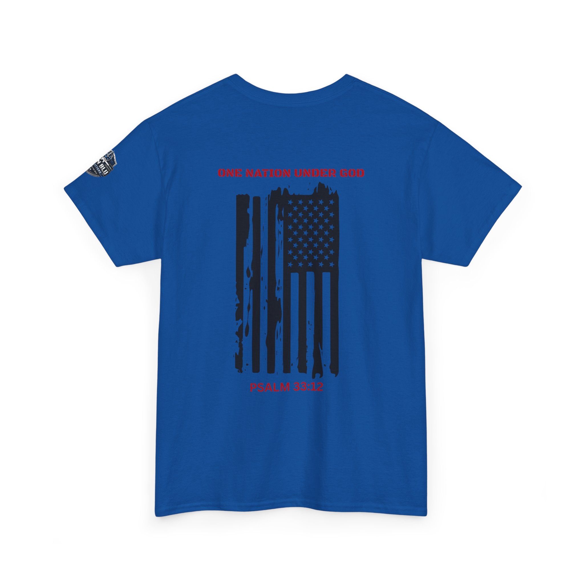 Patriotic 'One Nation Under God' Tee — Psalm 33:12 Flag T‑Shirt