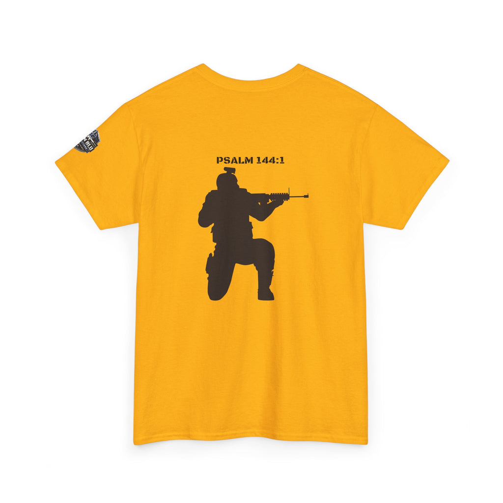 Psalm 144:1 Rifle Silhouette Tee — Military Faith Graphic T-Shirt