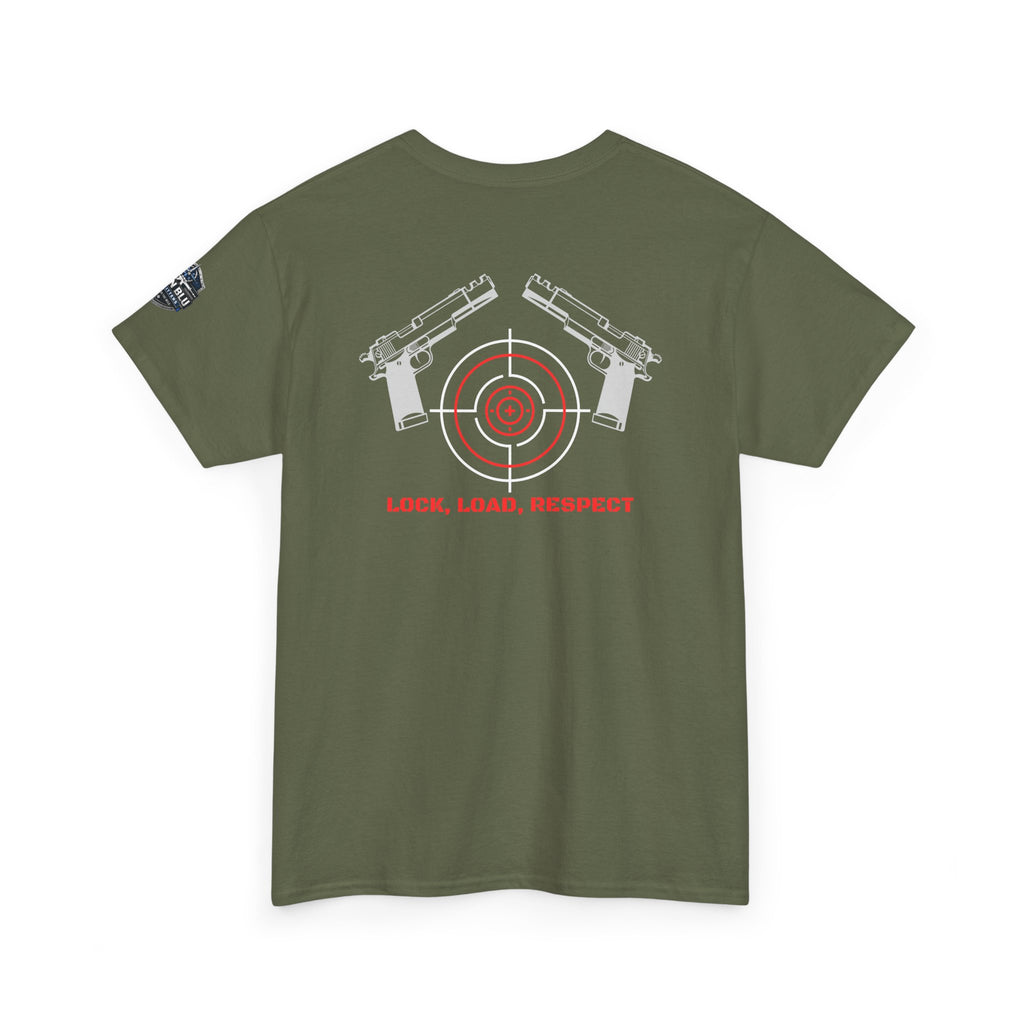 Gun Range T-Shirt — "Lock, Load, Respect" Target Graphic