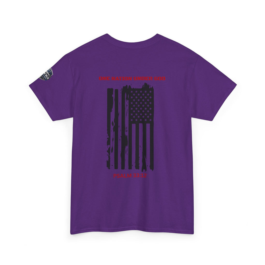Patriotic 'One Nation Under God' Tee — Psalm 33:12 Flag T‑Shirt