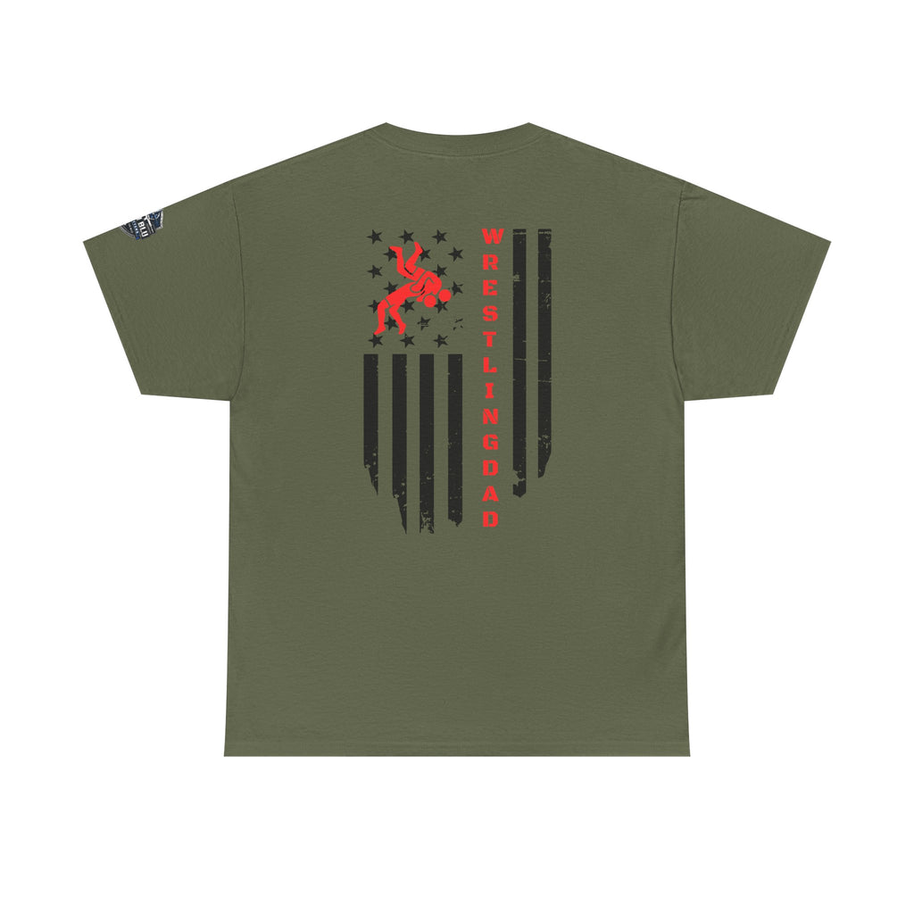 Wrestling Dad T‑Shirt — Distressed Flag Back Graphic Tee