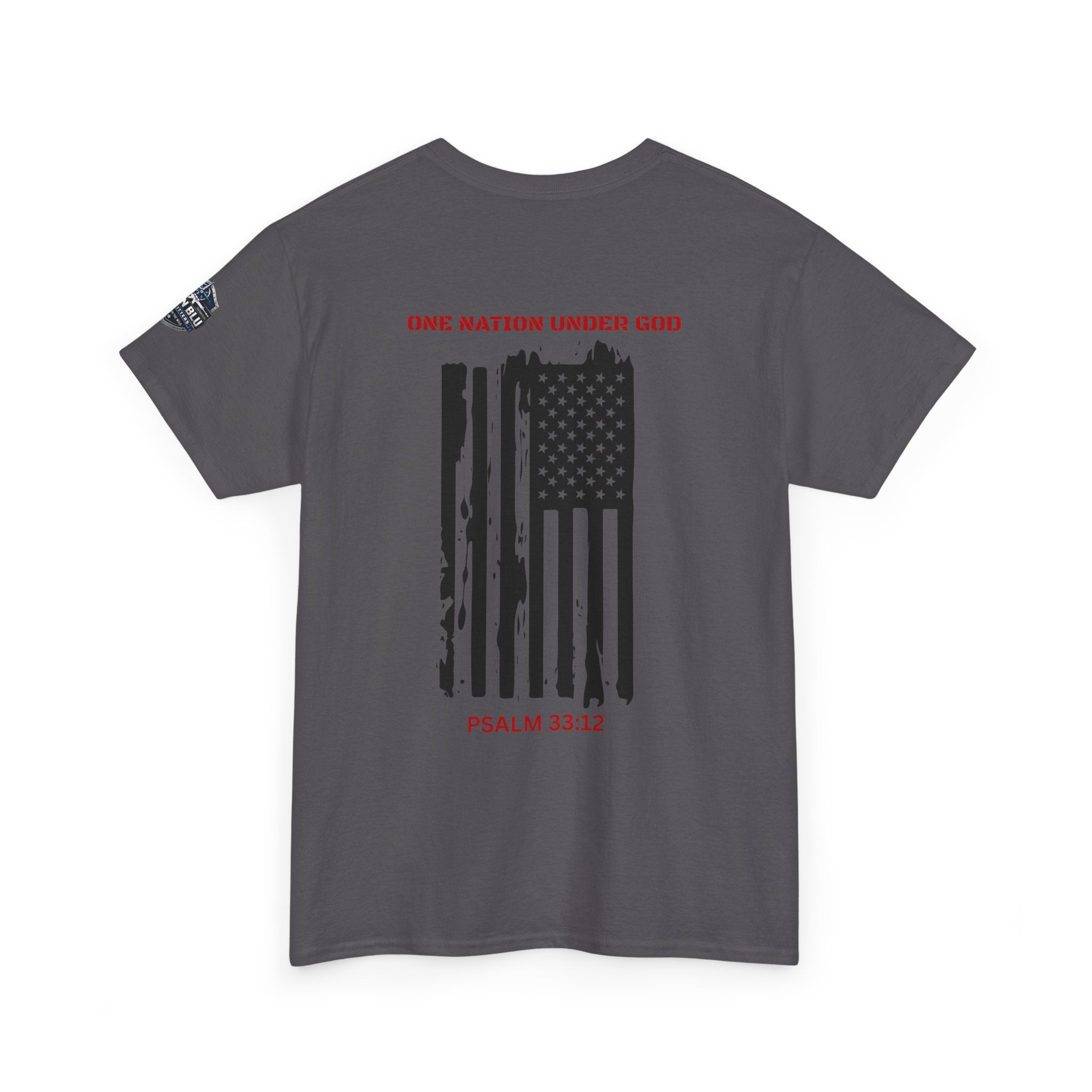 Patriotic 'One Nation Under God' Tee — Psalm 33:12 Flag T‑Shirt