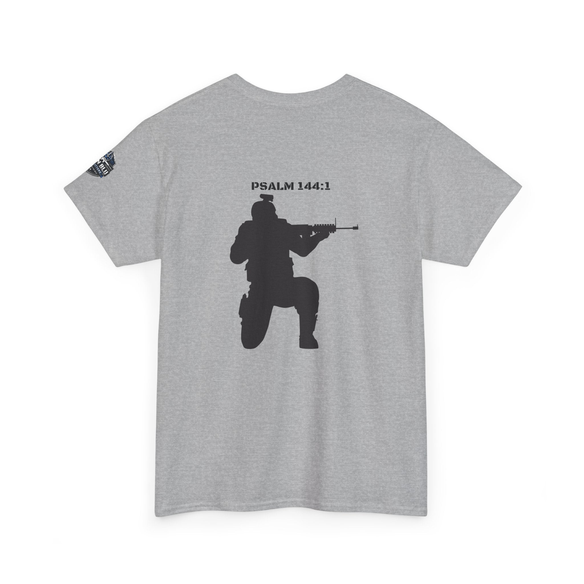 Psalm 144:1 Rifle Silhouette Tee — Military Faith Graphic T-Shirt