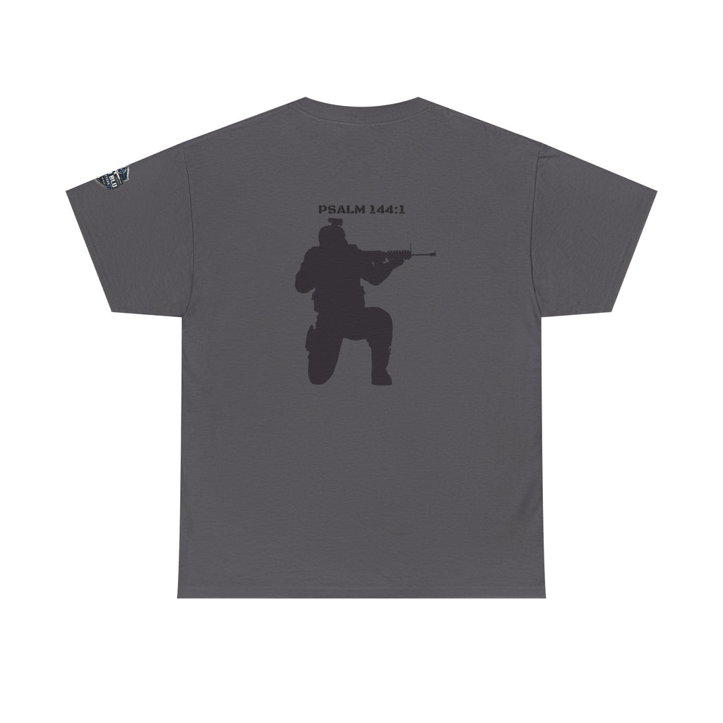 Psalm 144:1 Rifle Silhouette Tee — Military Faith Graphic T-Shirt