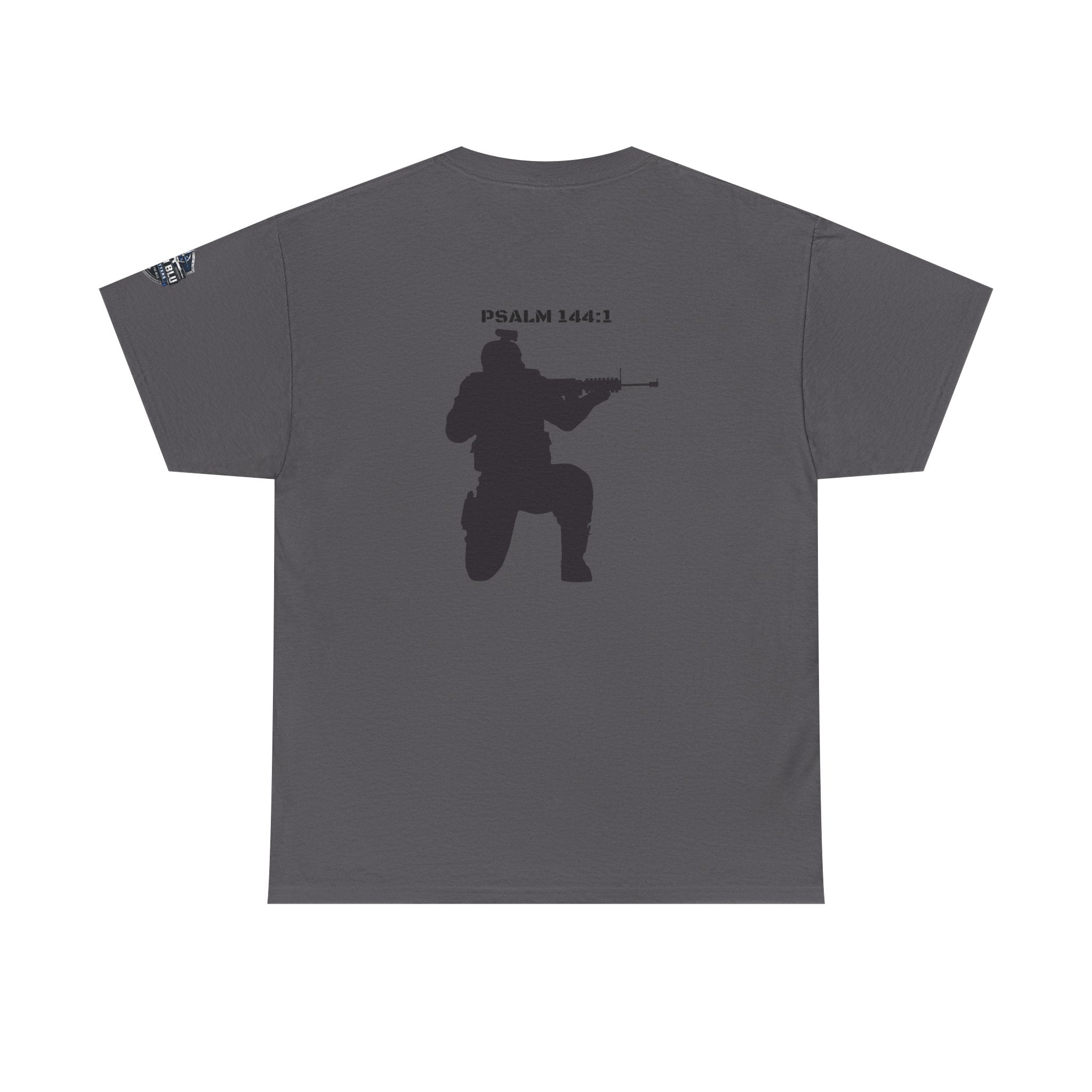 Psalm 144:1 Rifle Silhouette Tee — Military Faith Graphic T-Shirt