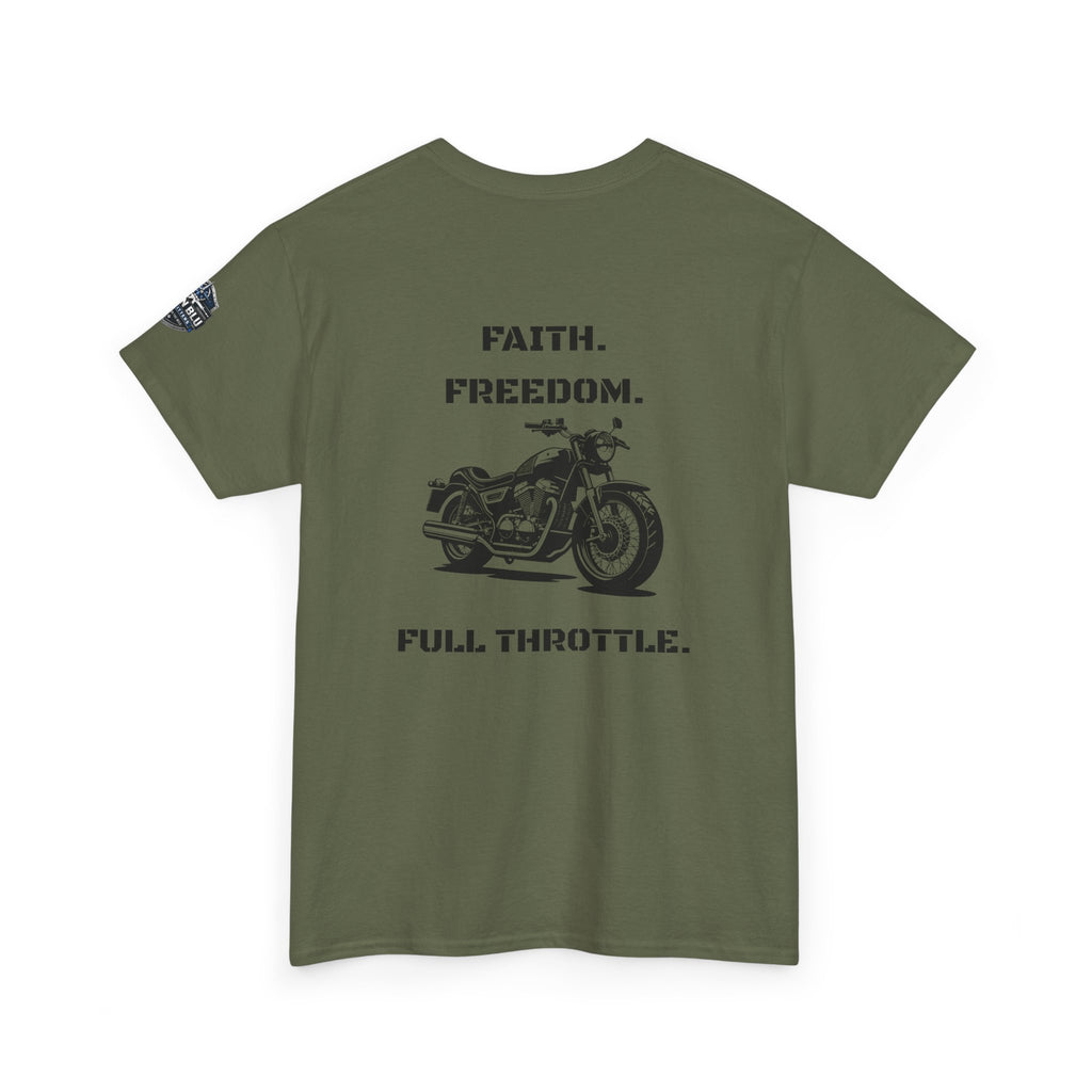 Motorcycle Tee — "Faith. Freedom. Full Throttle." Vintage Biker T-Shirt