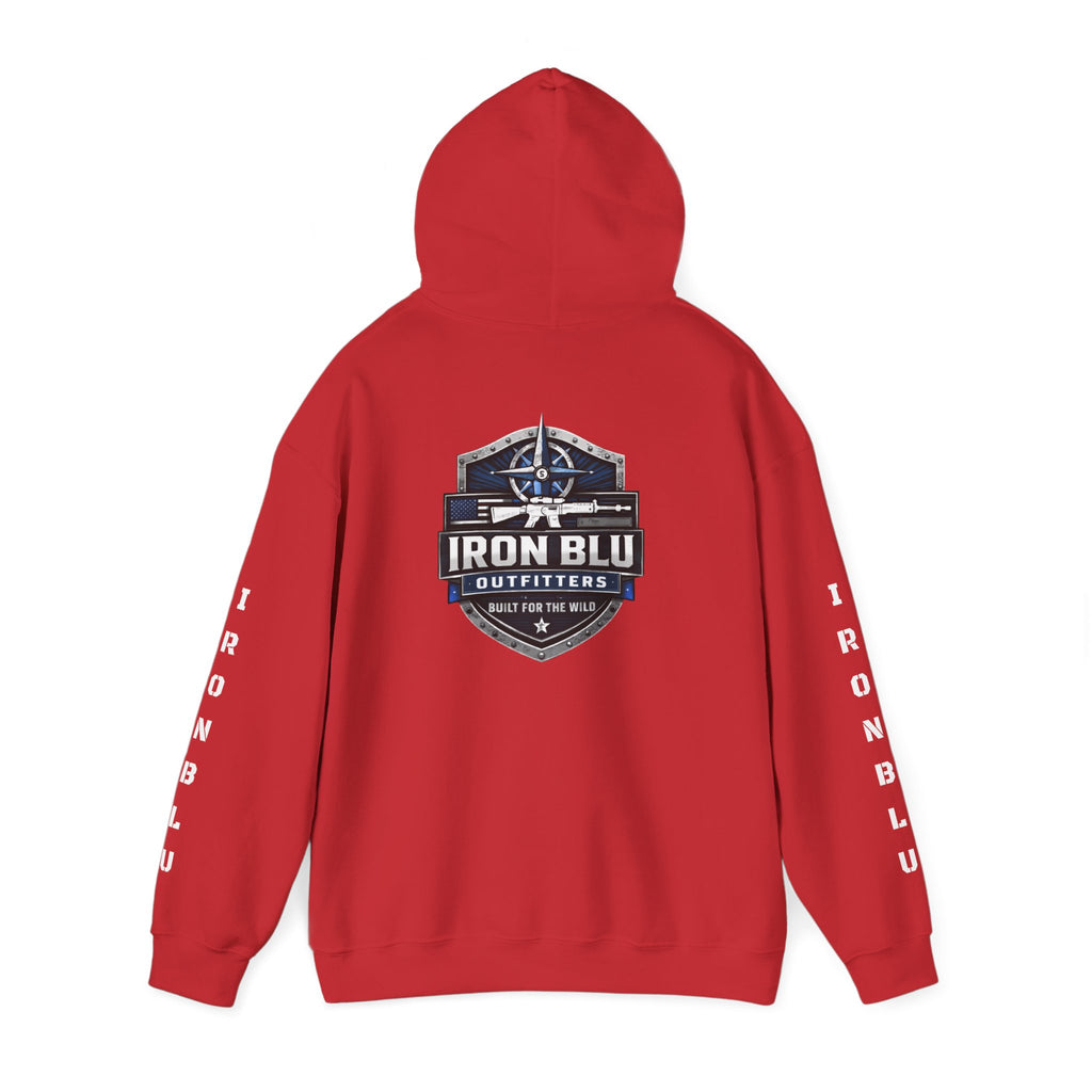 Iron Blu Outfitters Hoodie – “Built for the Wild” Outdoor Logo Pullover