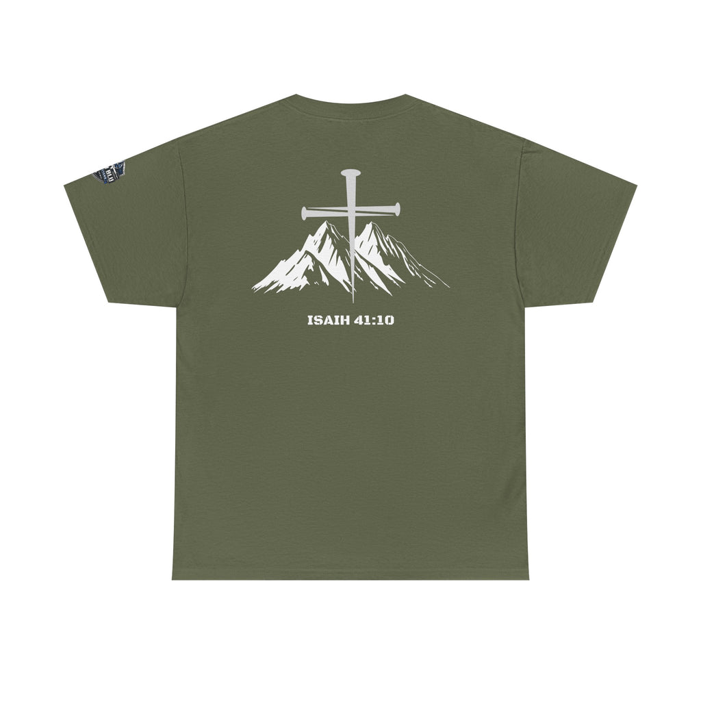 Christian Cross Mountain T-Shirt — Isaiah 41:10 Faith Tee