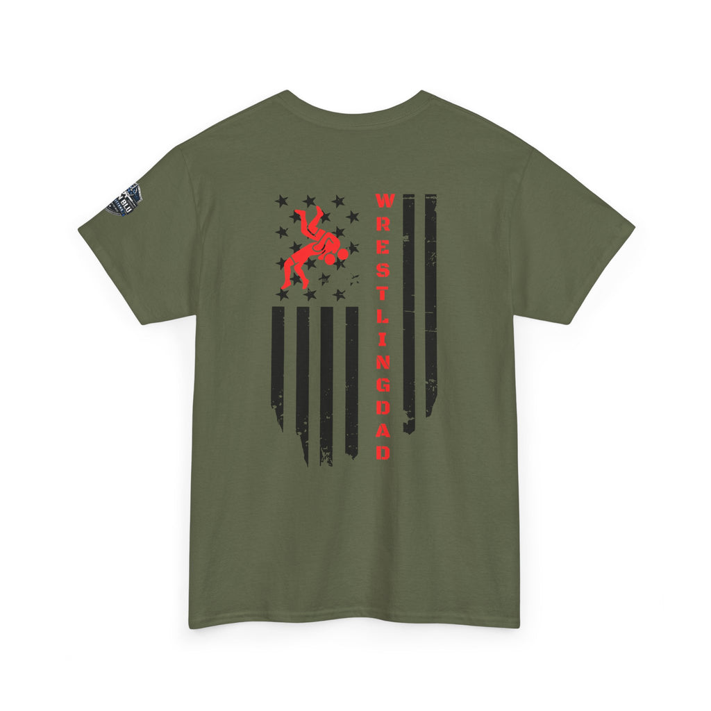 Wrestling Dad T‑Shirt — Distressed Flag Back Graphic Tee