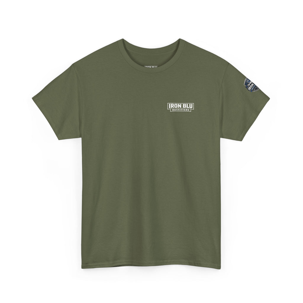Law Enforcement Tribute T-Shirt — "Strength, Honor, Brotherhood" Badge & Flag Design