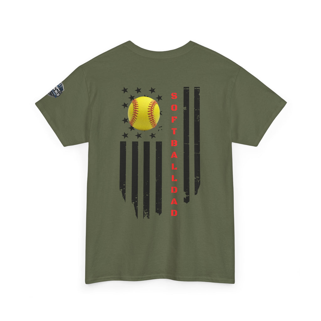 Softball Dad T-Shirt — Distressed Flag & Softball Graphic