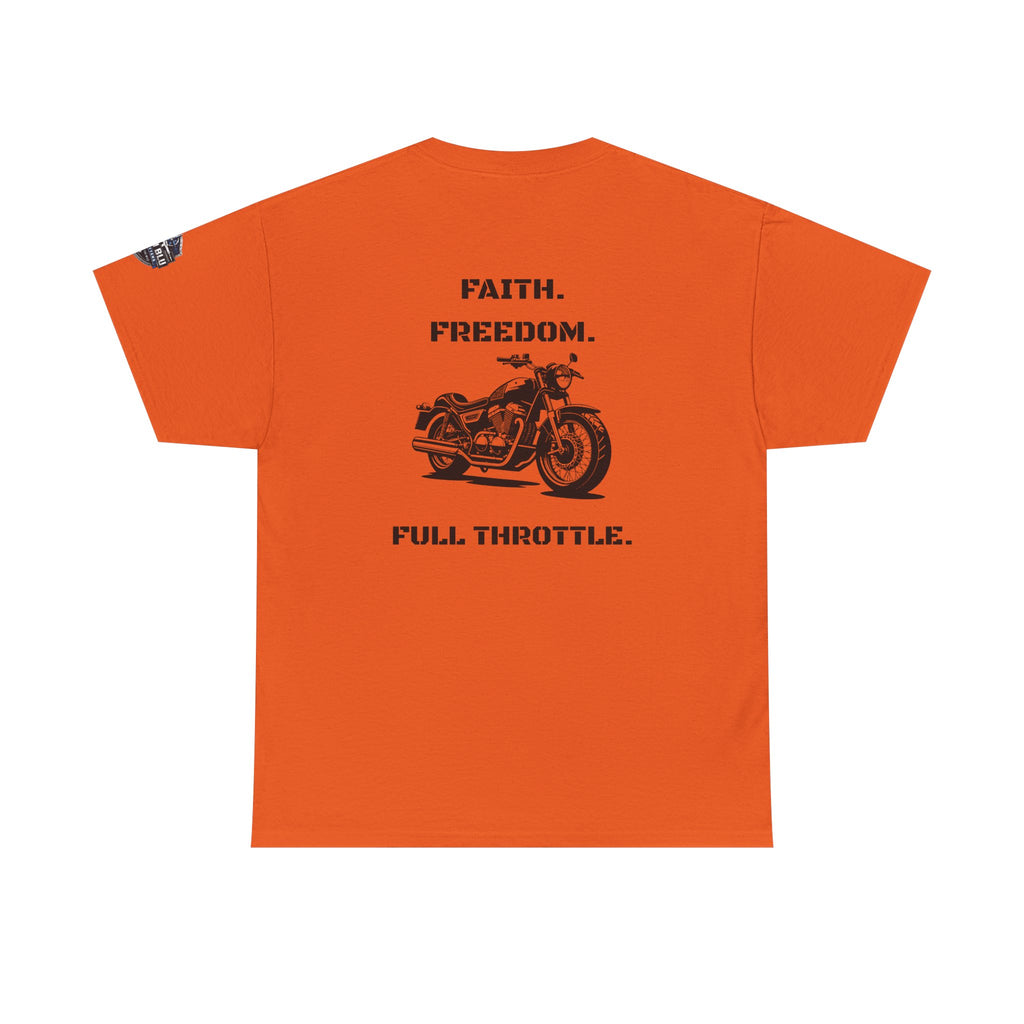 Motorcycle Tee — "Faith. Freedom. Full Throttle." Vintage Biker T-Shirt