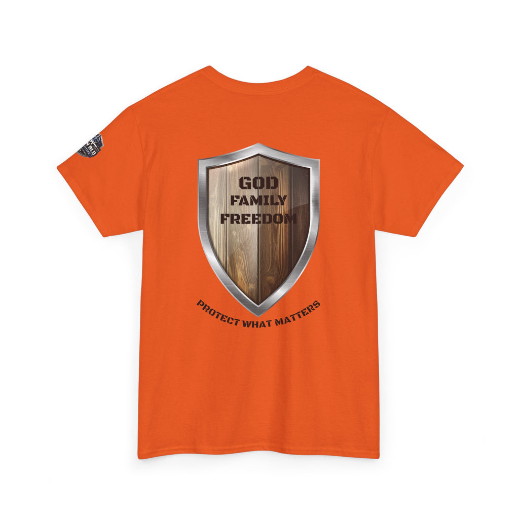 God Family Freedom Shield T‑Shirt — "Protect What Matters" Patriotic Tee