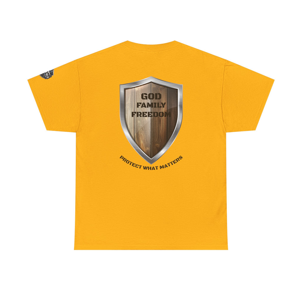 God Family Freedom Shield T‑Shirt — "Protect What Matters" Patriotic Tee